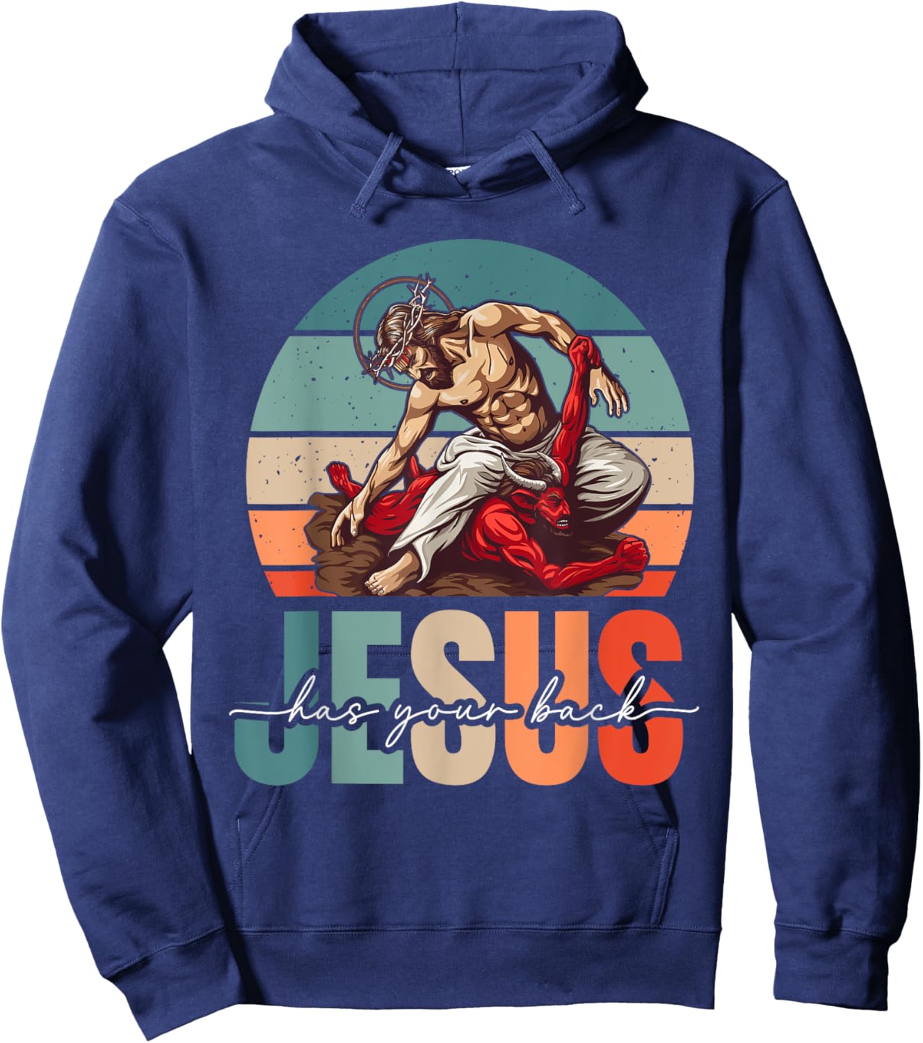 Jesus Has Your Back Jiu Jitsu Vintage Christian Hoodie - Hoodie | Navy