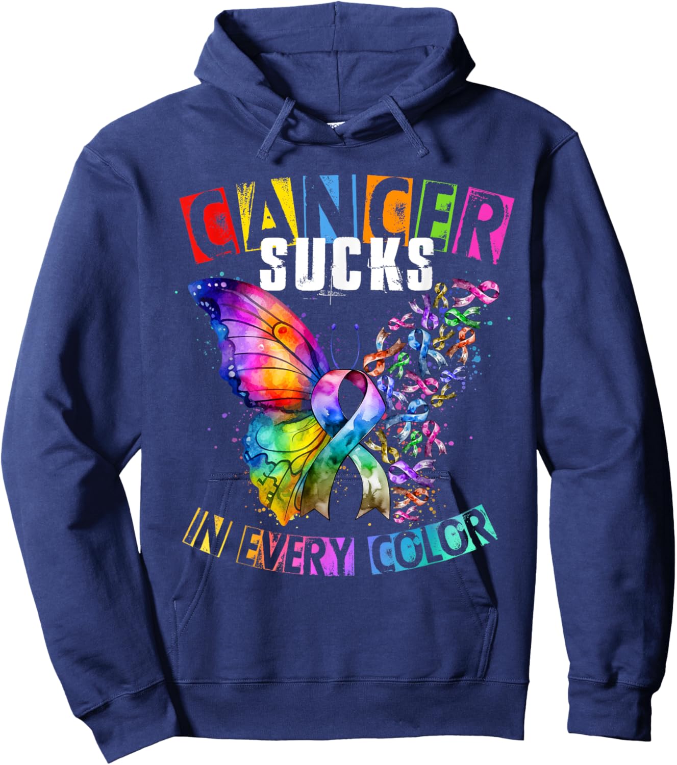 Breast Cancer awarene Sucks In Every Color Butterfly Hoodie - Hoodie | Navy
