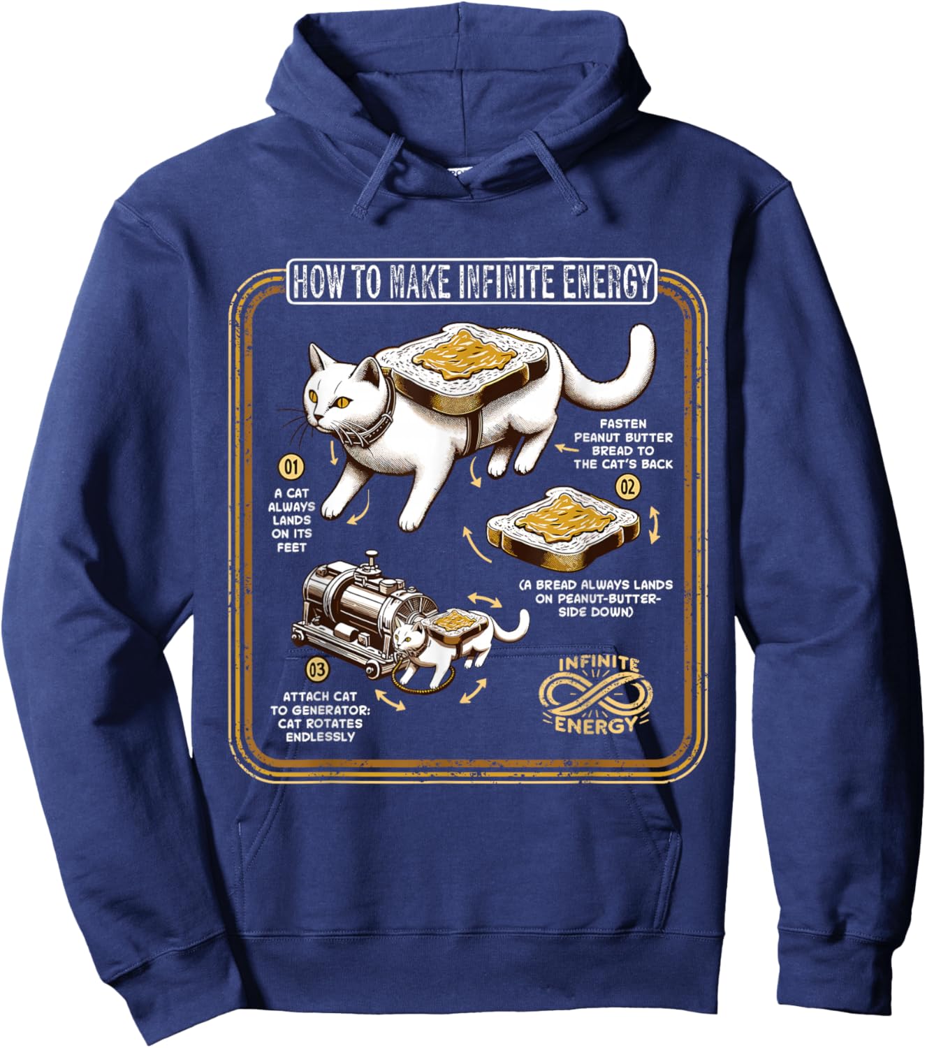 Funny Math Infinite Energy Cat And Mechanical Engineering Hoodie - Hoodie | Navy