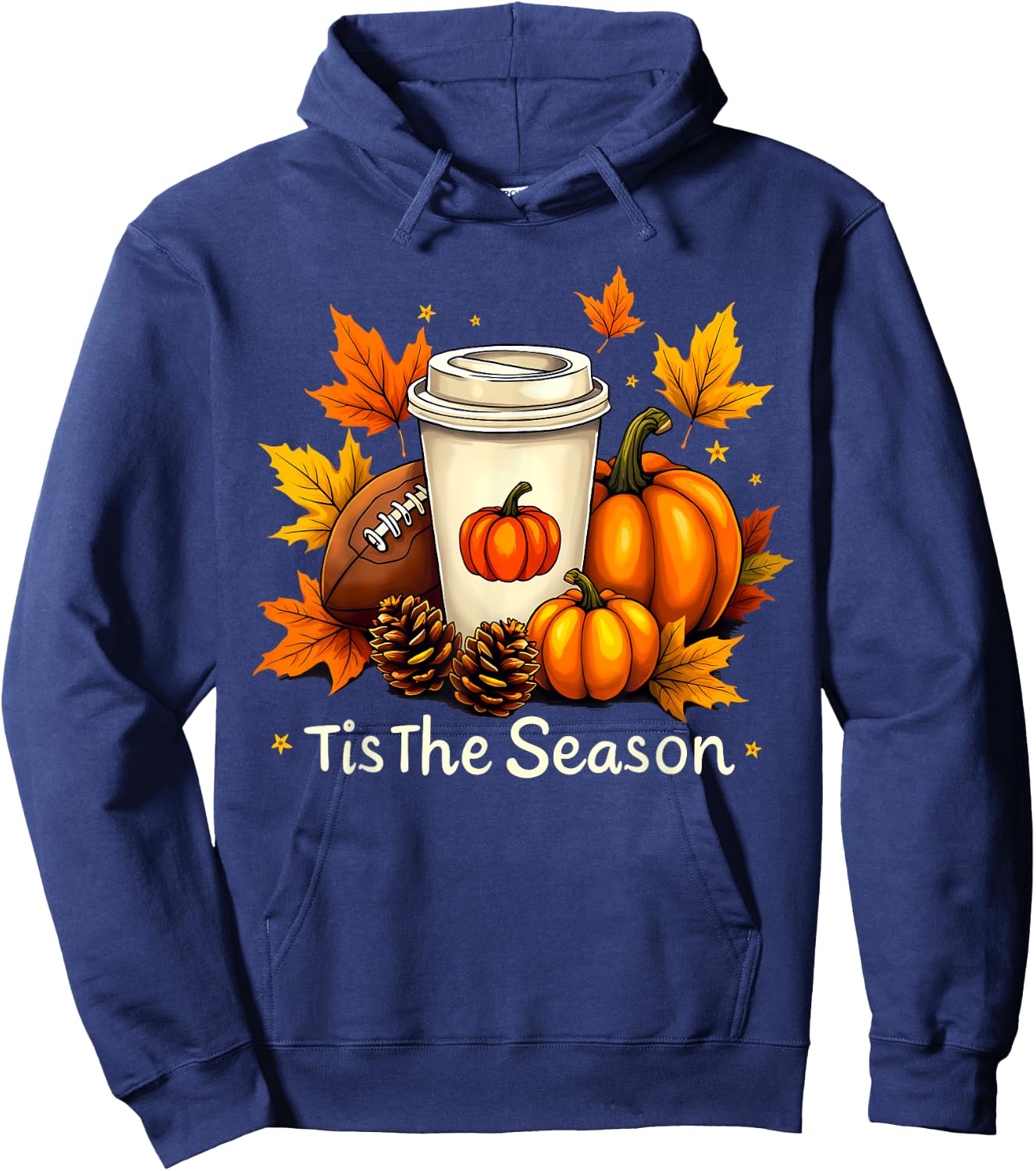 Fall Football Tis The Season Pumpkin Autumn Coffee Lovers Hoodie - Hoodie | Navy
