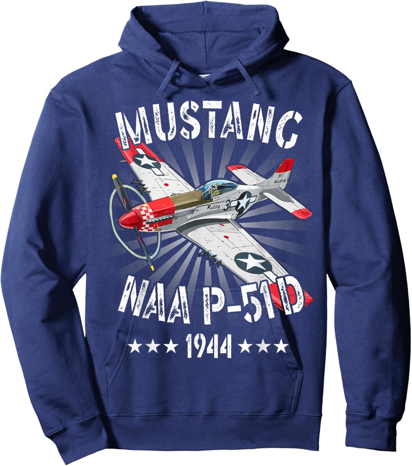 WW2 Planes Warbirds Fighter Aircraft Apparel P-51D Mustang Vintage North American P-51D Fighter Warbirds Hoodie - Hoodie | Navy