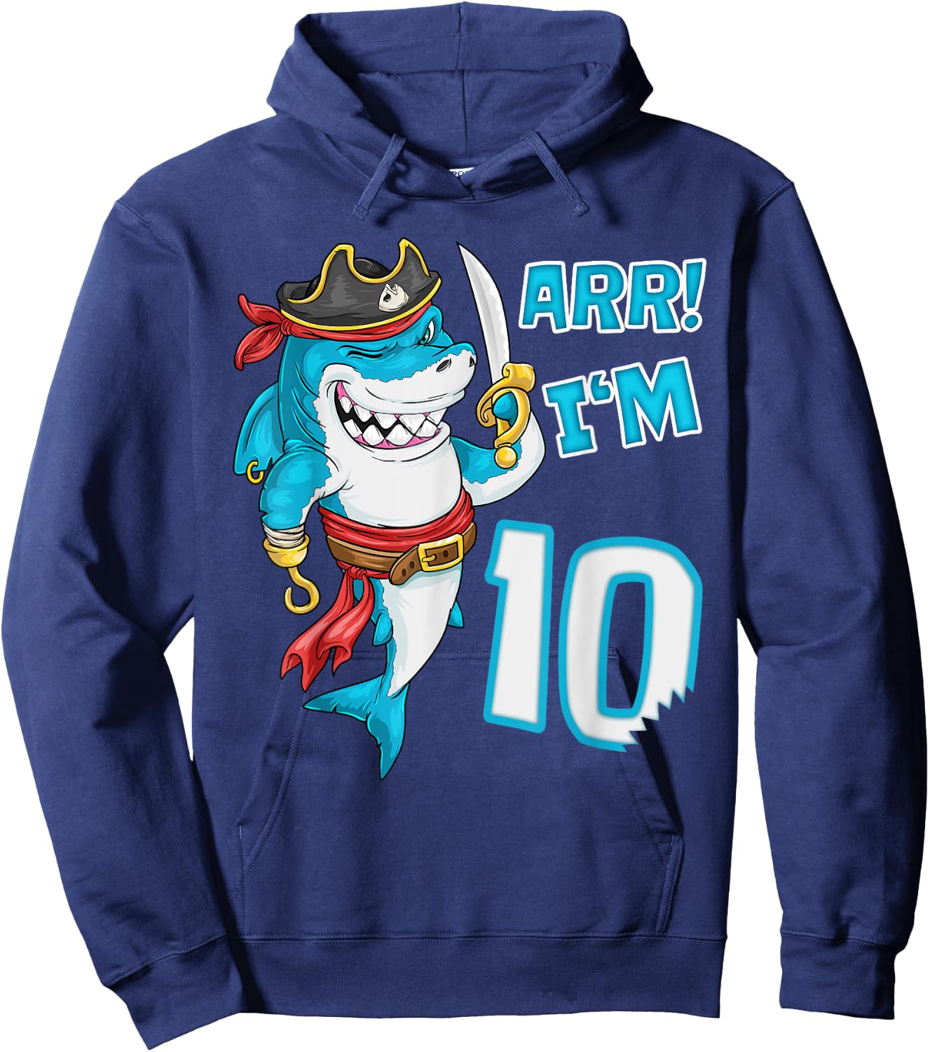 I'm 10 years Shark pirate 10th Birthday boy pirate Party Hoodie - Hoodie | Navy