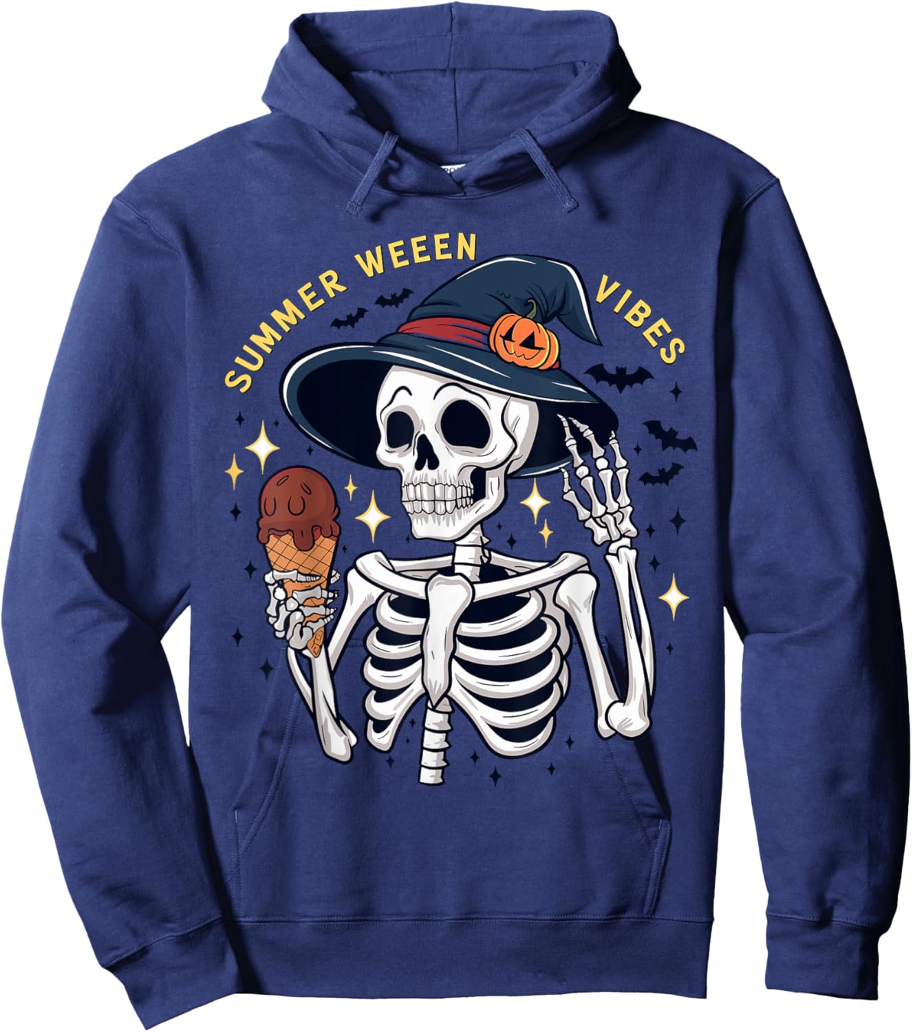 Summerween Vibes Funny Skeleton Ice Cream Summer Vacation Men Women Kids Hoodie - Hoodie | Navy