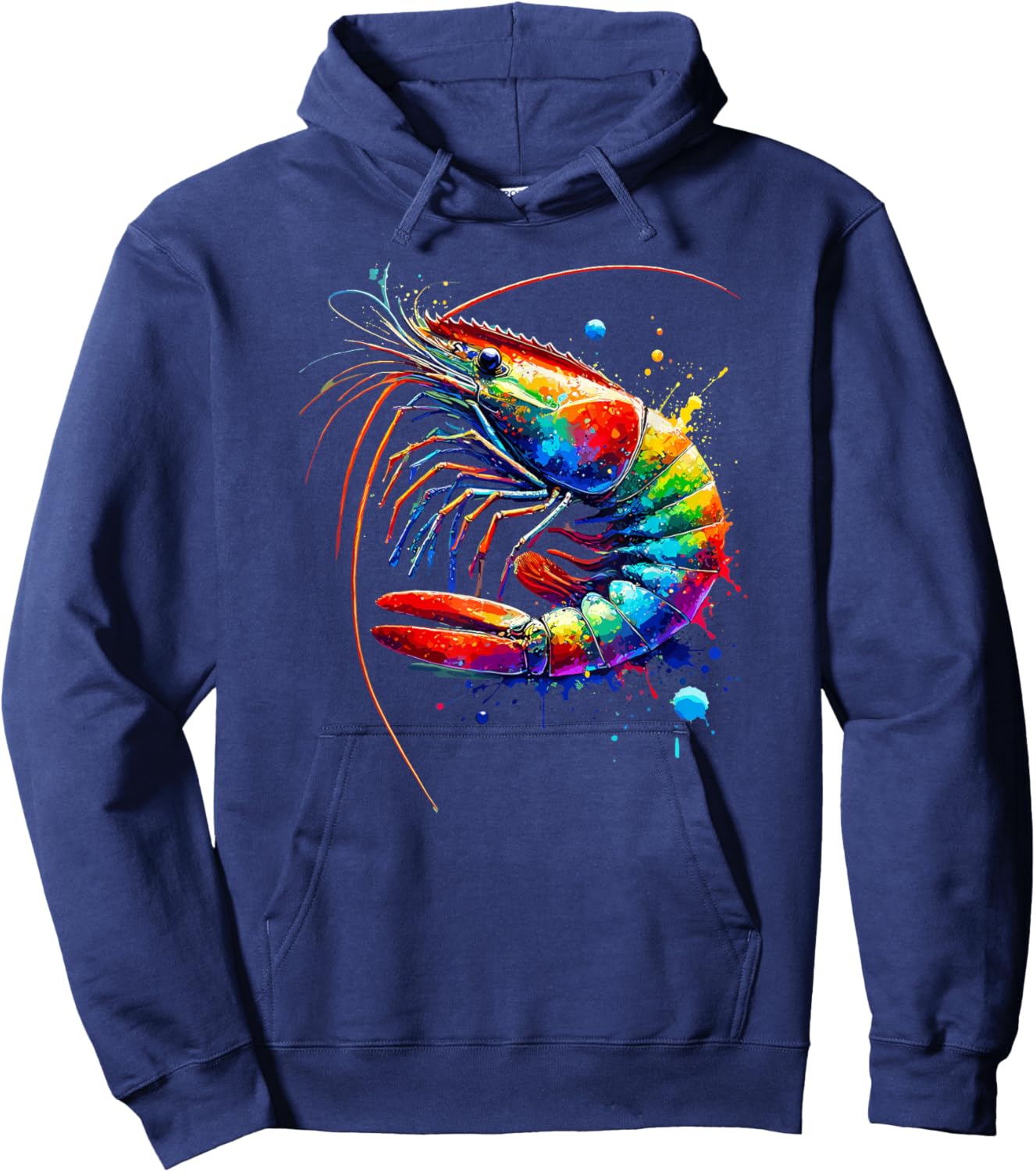 Colorful Splash Art Shrimp Shrimp , Black, S Hoodie - Hoodie | Navy