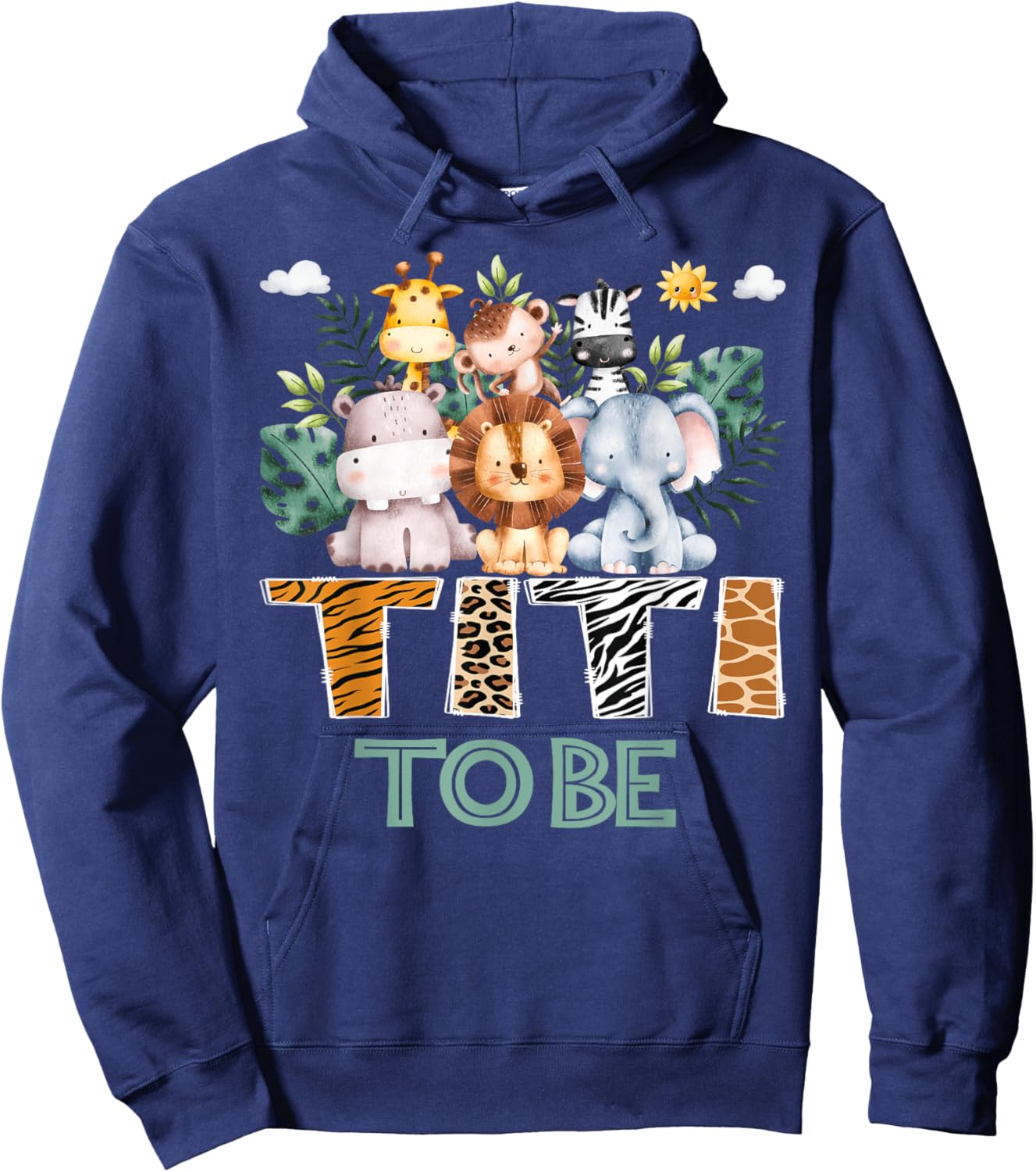 Soon To Be Titi Jungle Animal Safari Gender Reveal Hoodie - Hoodie | Navy