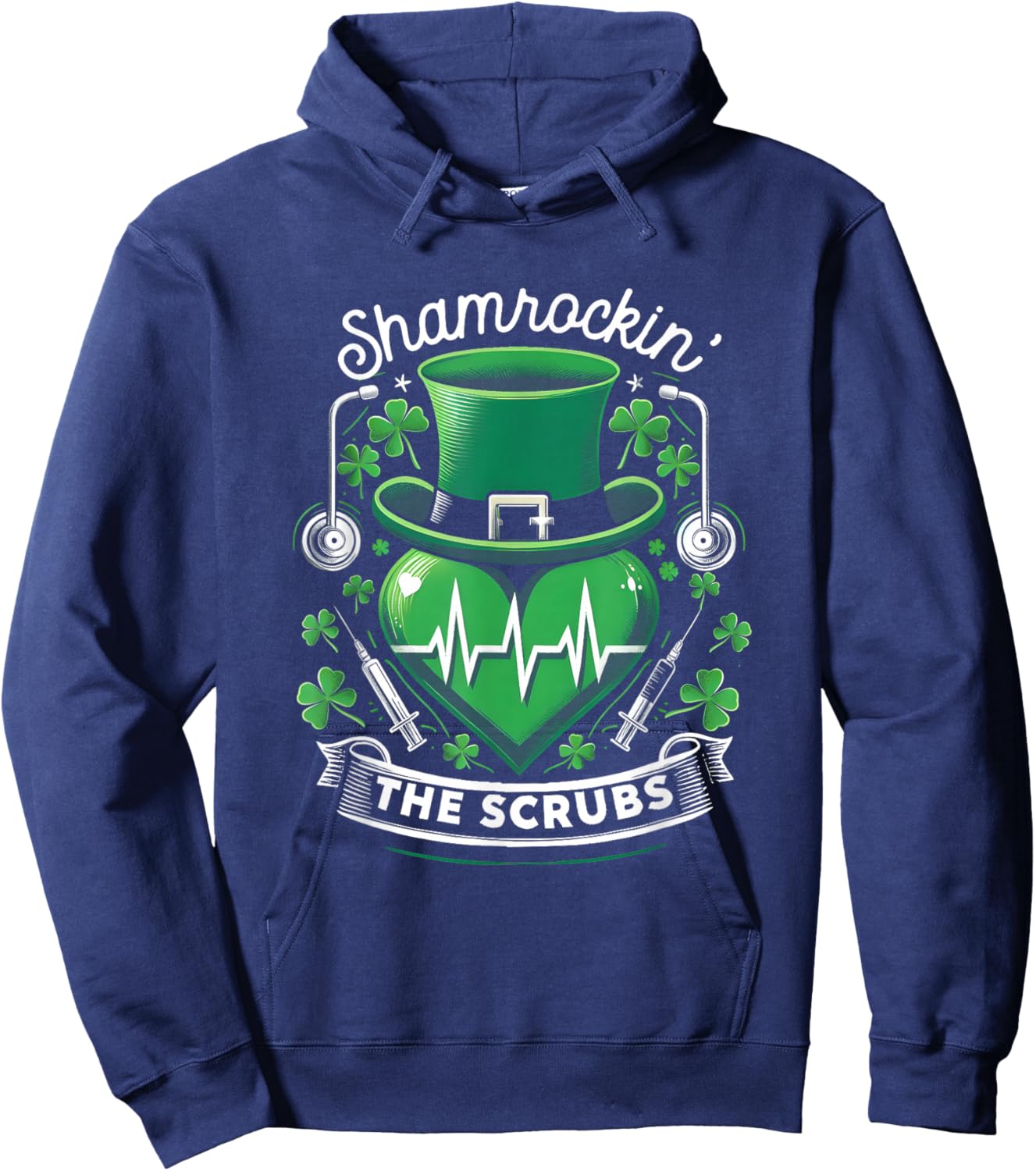 Shamrockin' Stethoscope Heartbeat Shamrock Clover The Scrubs Hoodie - Hoodie | Navy