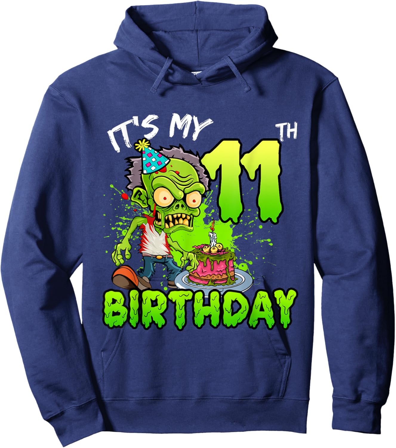 It's My 11th Birthday Zombie Lover 11 Year Old Boys Girls Hoodie - Hoodie | Navy