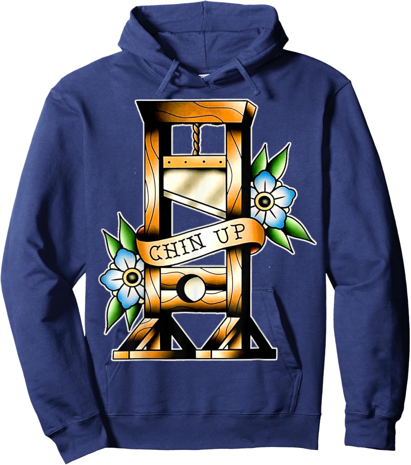 Guillotine Traditional Tattoo Black Funny Chin Up Sarcastic Humor Adult Hoodie - Hoodie | Navy