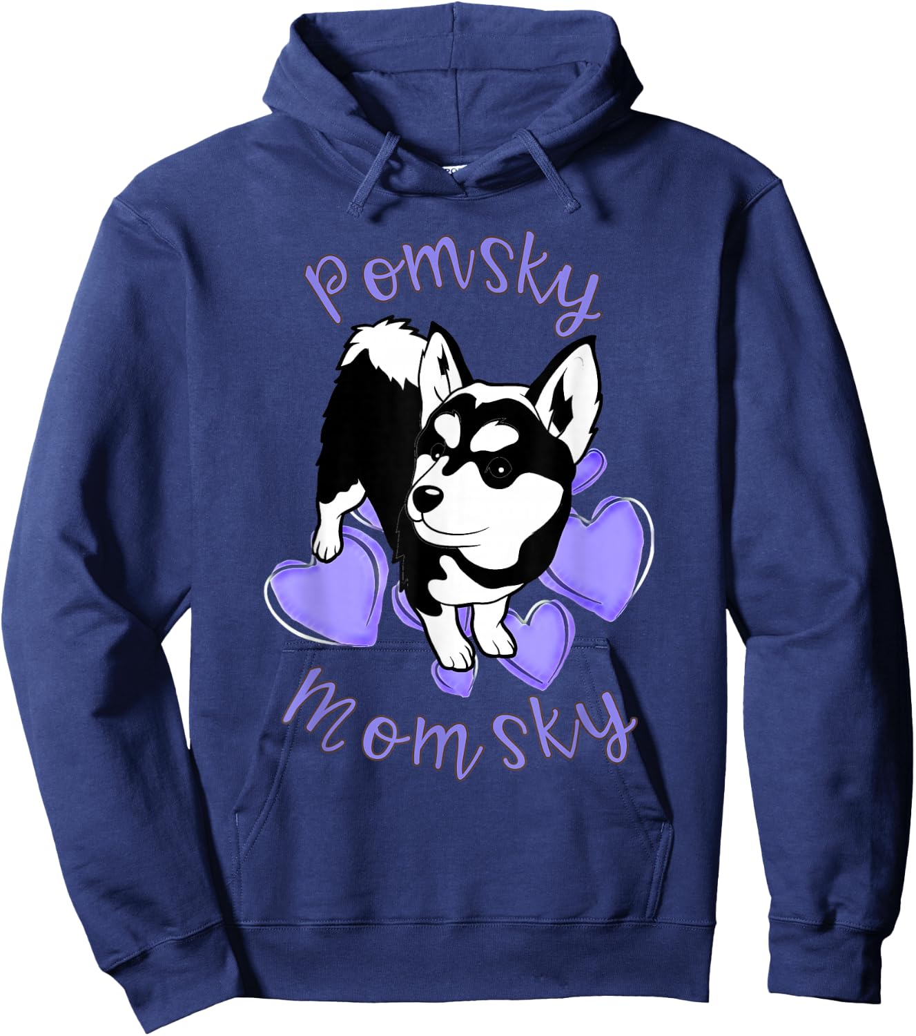 Cute Pomsky Momsky Black and White Pomsky Mom Purple Hearts Hoodie - Hoodie | Navy