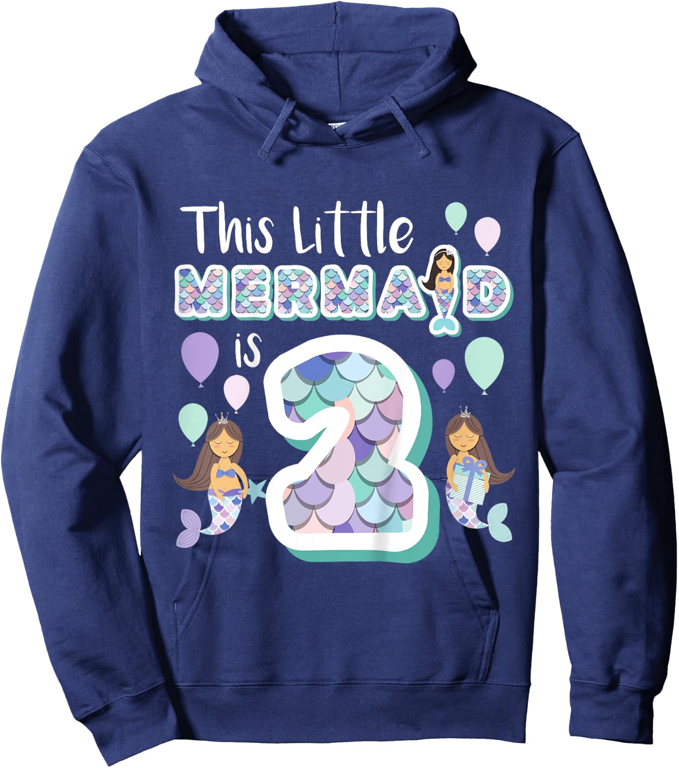 2 Year Old Mermaid Birthday Party Theme Girl 2nd Girls Gift Hoodie - Hoodie | Navy