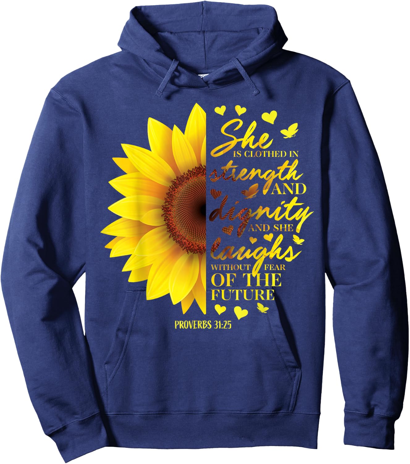 Proverbs 31 Sunflower Christian Bible Verse Religious Faith Hoodie - Hoodie | Navy