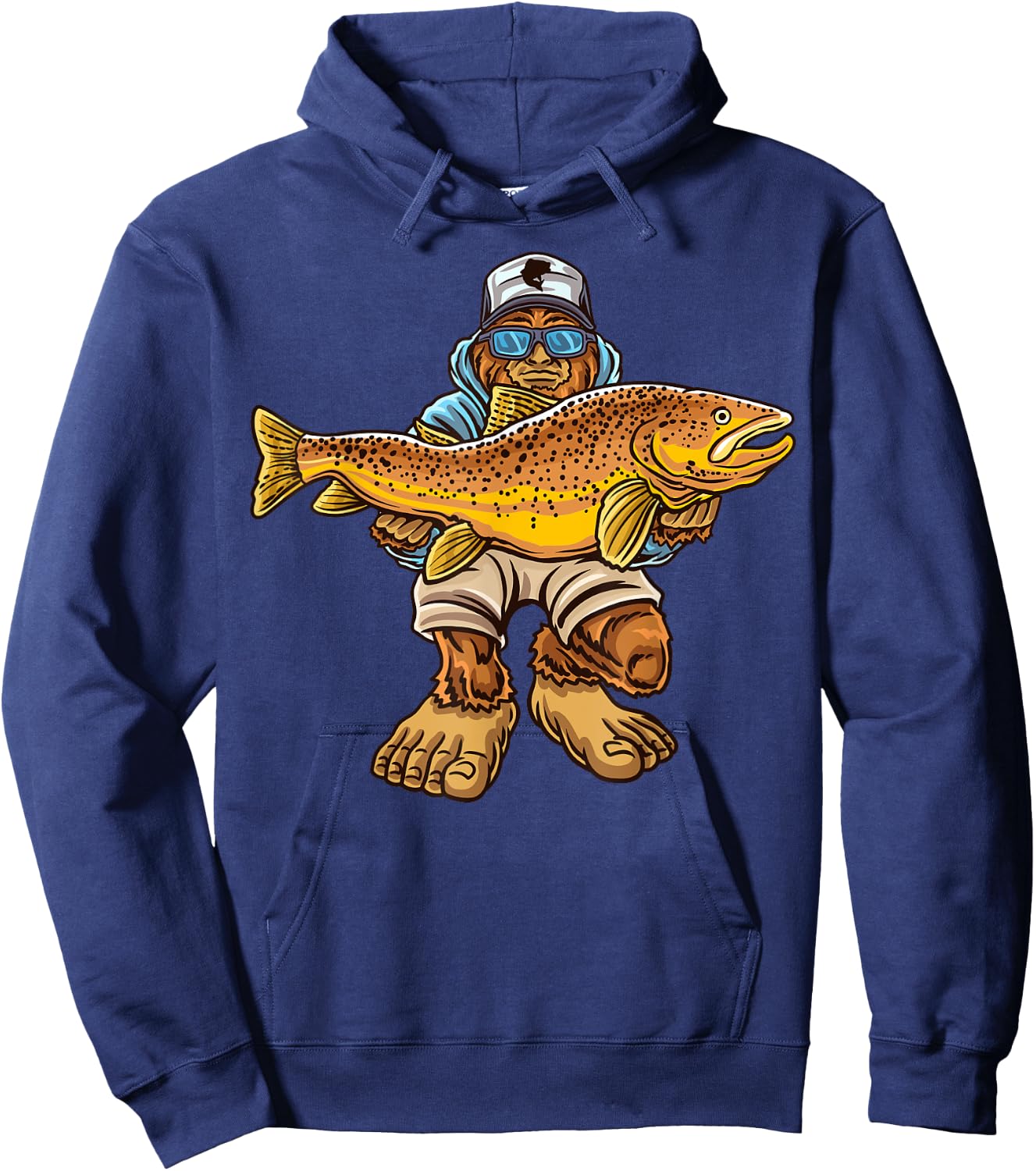Brown Trout River Fishing Bigfoot Hunting Fishermen Hoodie - Hoodie | Navy