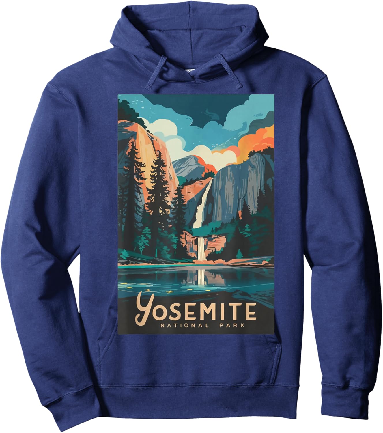 Retro Yosemite California National Park Tunnel View Trails Hoodie - Hoodie | Navy
