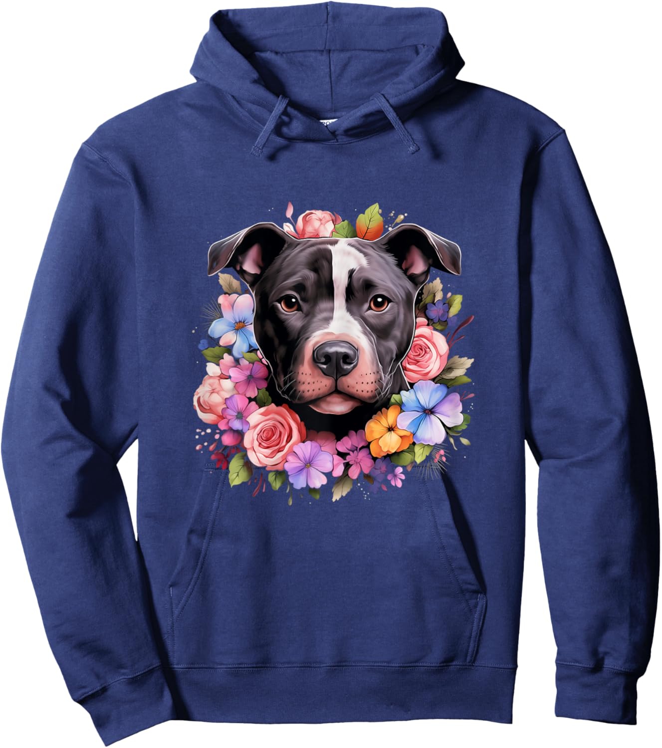 Pitbull Mom Floral Dog Lover Vintage Flowers Cute Women Kids Hoodie - Hoodie | Navy