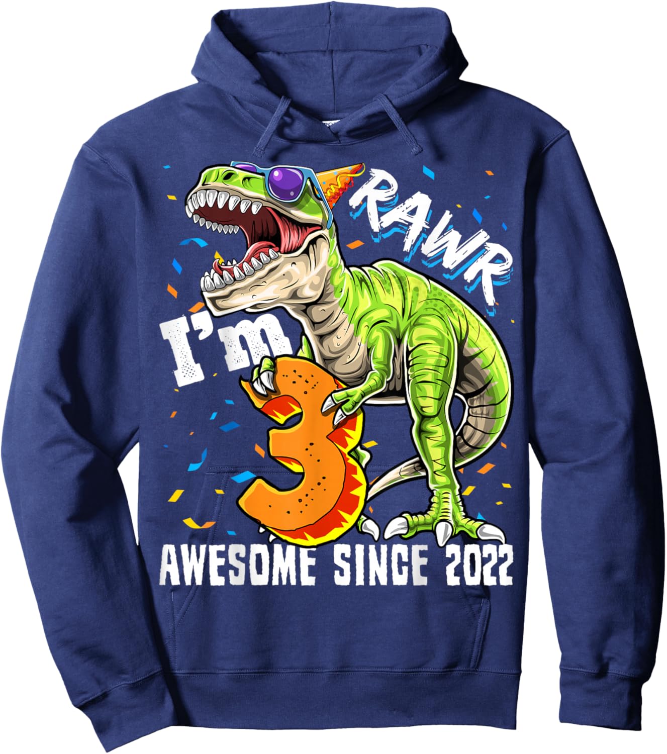 3rd Birthday T Rex Dinosaur Party Boys Rawr I'm 3 Hoodie - Hoodie | Navy