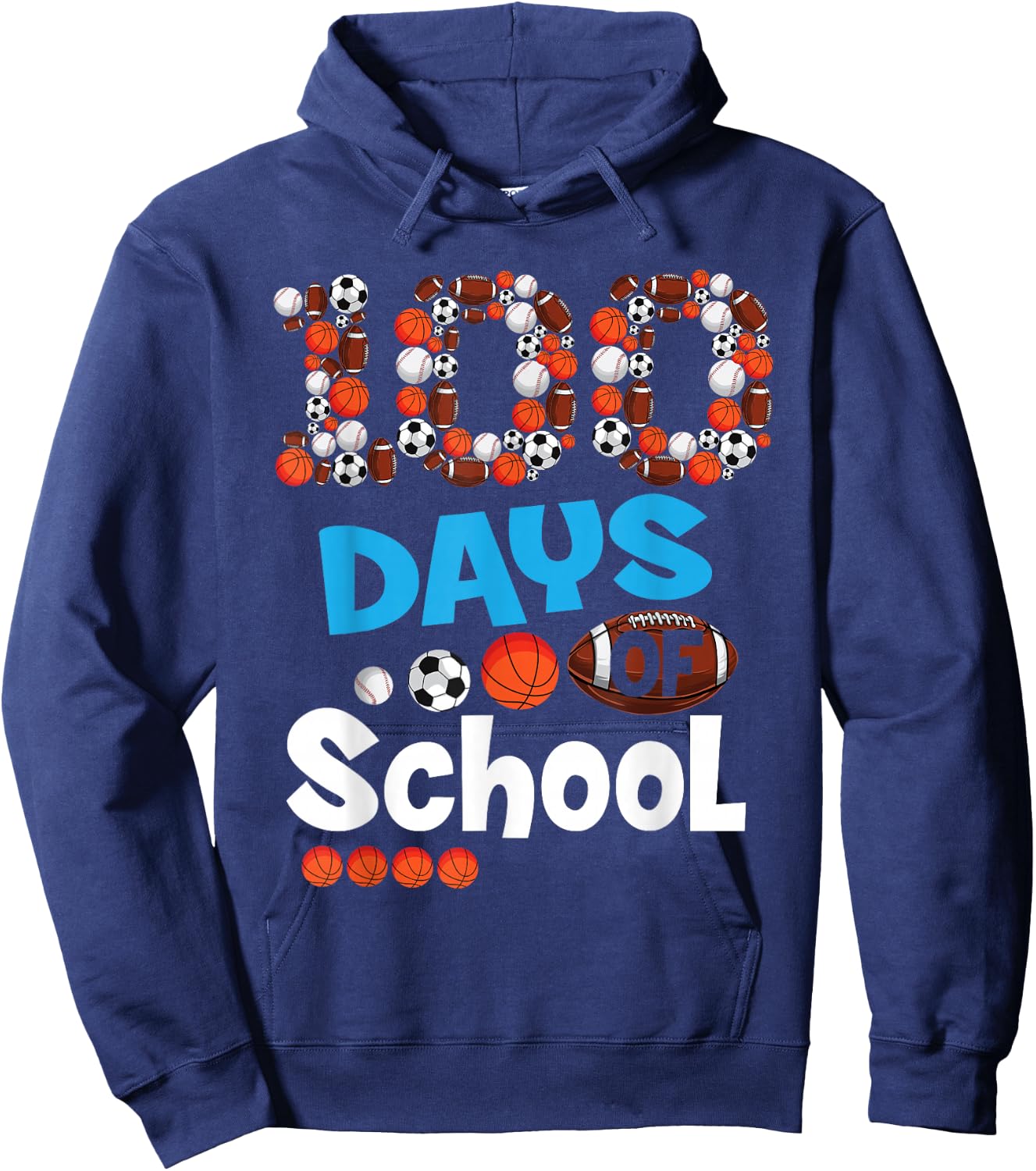 100th Days of School T Shirt Baseball Basketball School Gift Hoodie - Hoodie | Navy