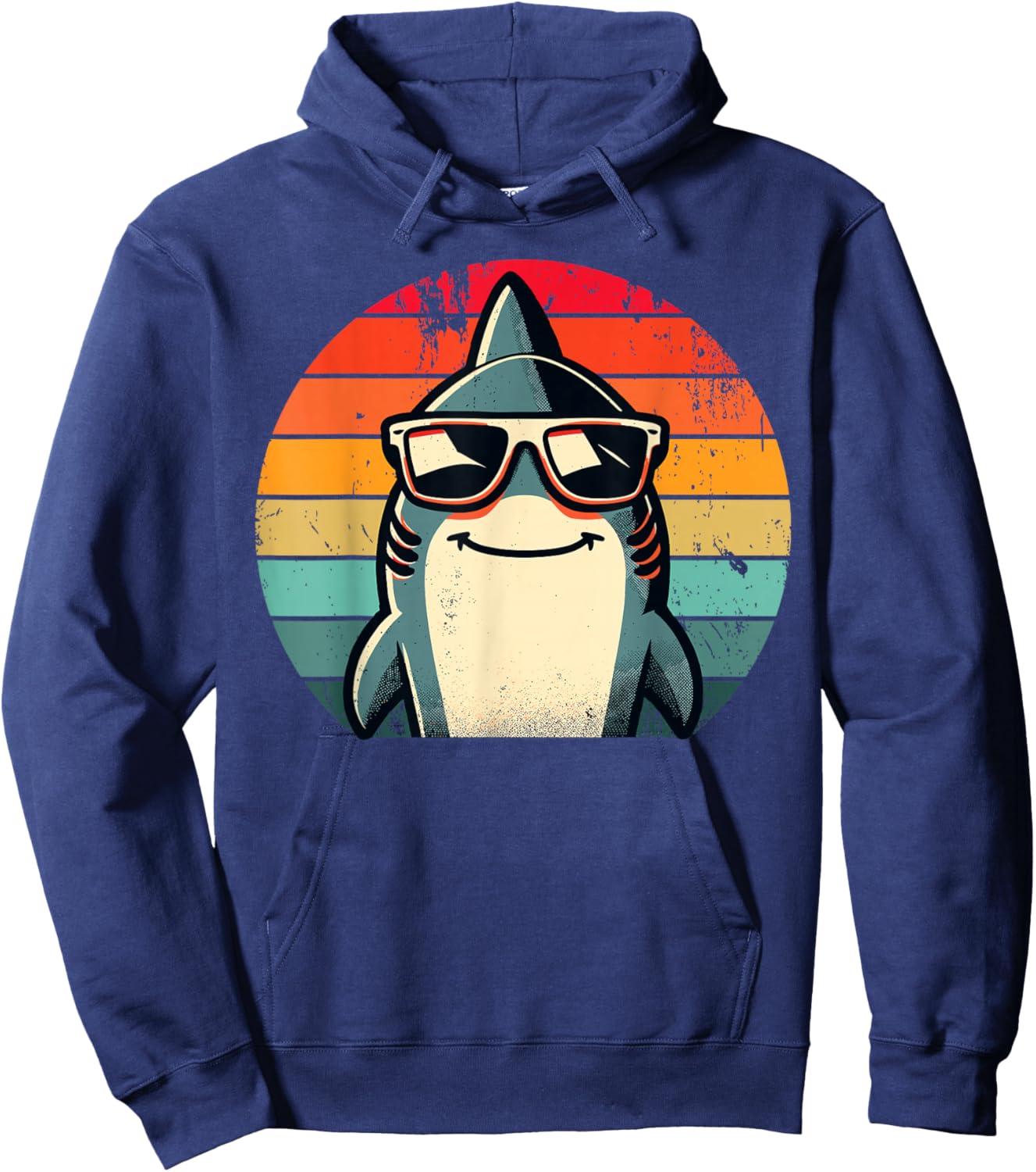 Cool Retro Shark in Sunglasses 70s 80s 90s Funny Shark Hoodie - Hoodie | Navy