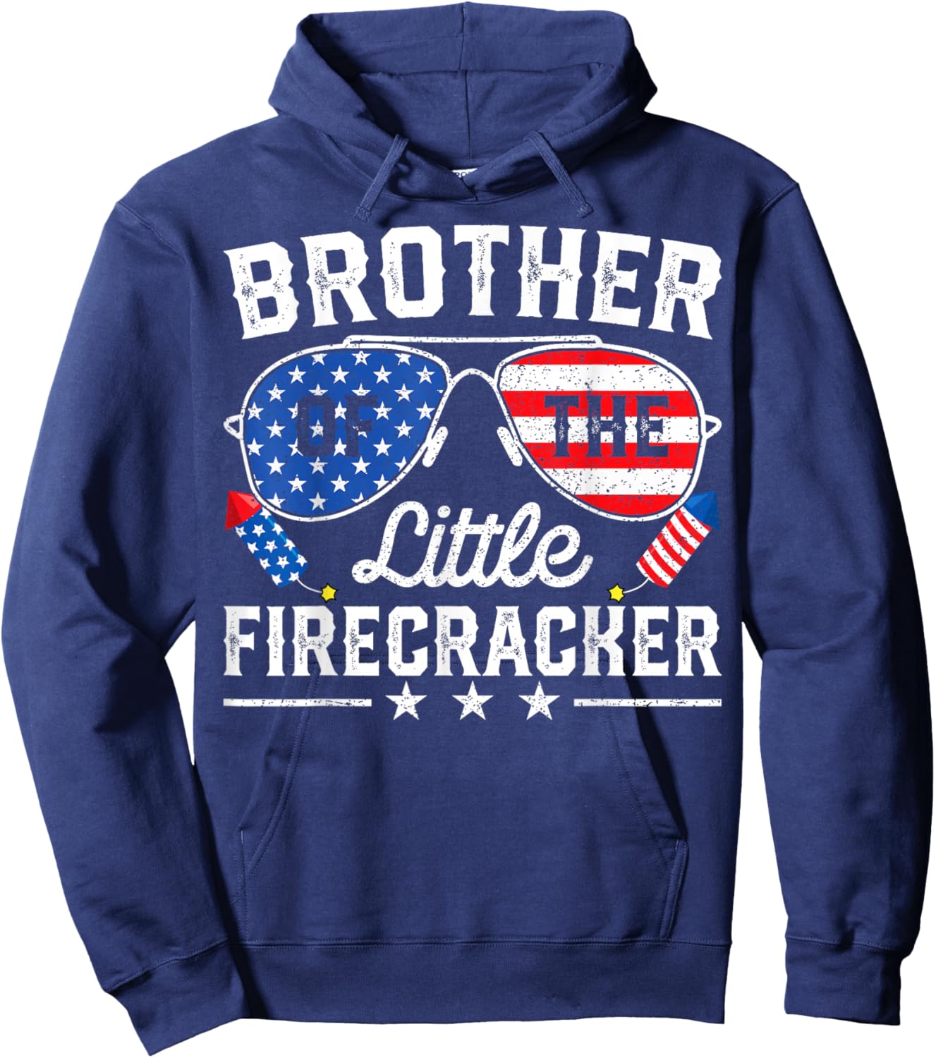 4th of July Birthday Brother Of The Little Firecracker Hoodie - Hoodie | Navy
