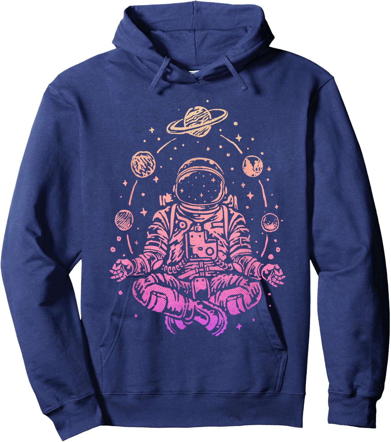 Meditating Astronaut Planets Colorful Lotus Women Meditation Hoodie - Hoodie | Navy