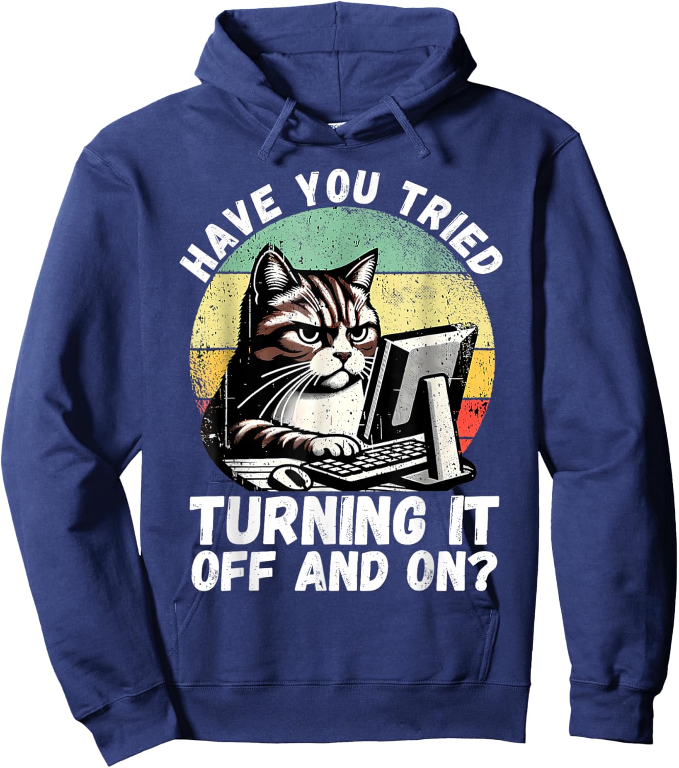 Humor Computer Tech Cat Tech Engineer Shirt Computer IT Guy Hoodie - Hoodie | Navy