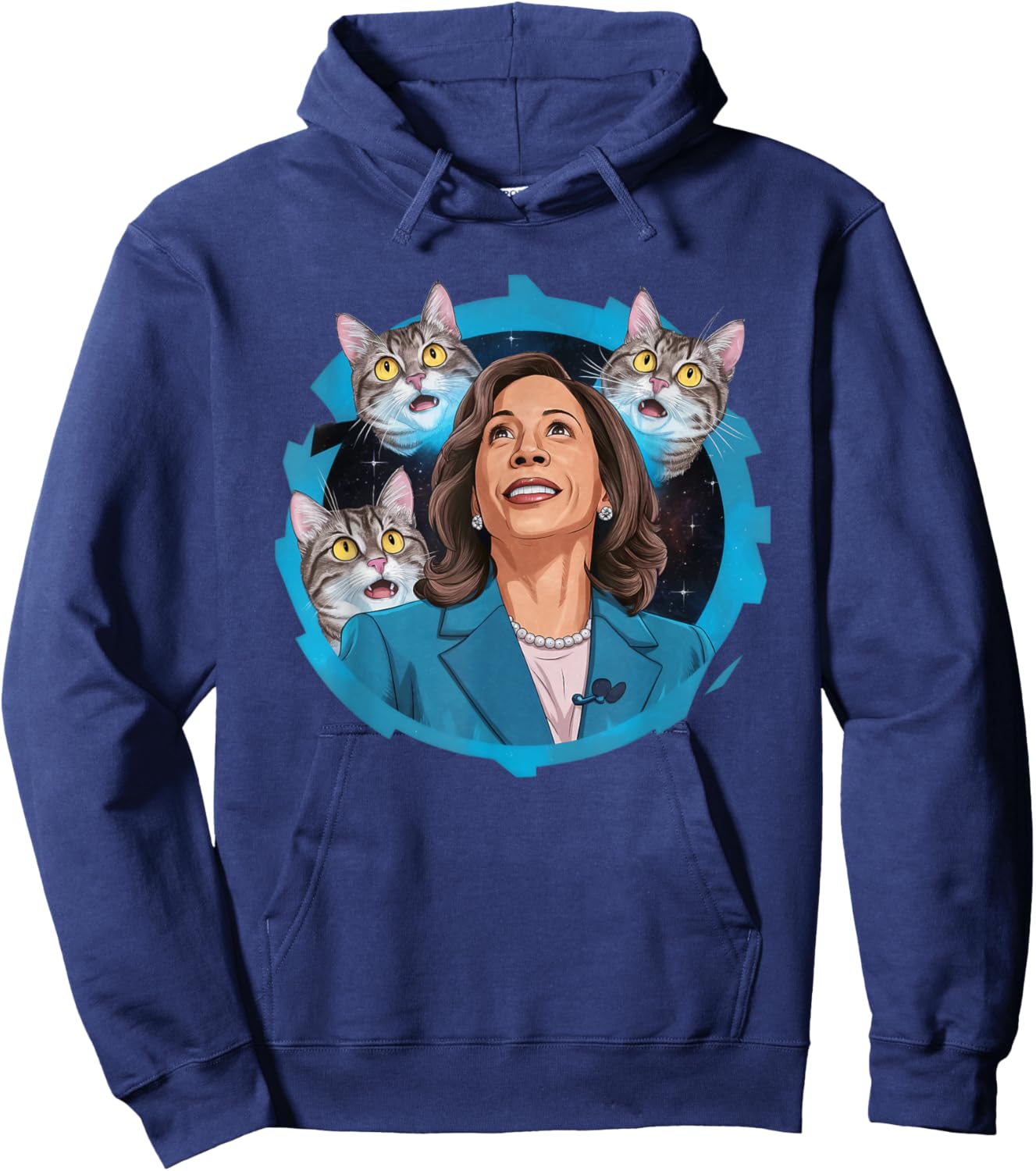 Kamala Harris and Cats In Space Funny Cat Lover Women Hoodie - Hoodie | Navy