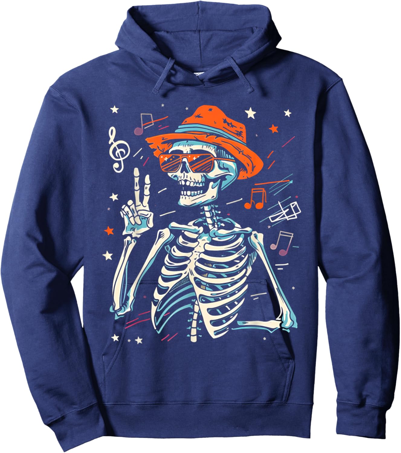 Funny Halloween Rocker Skeleton Hand Rock On Halloween Hoodie - Hoodie | Navy