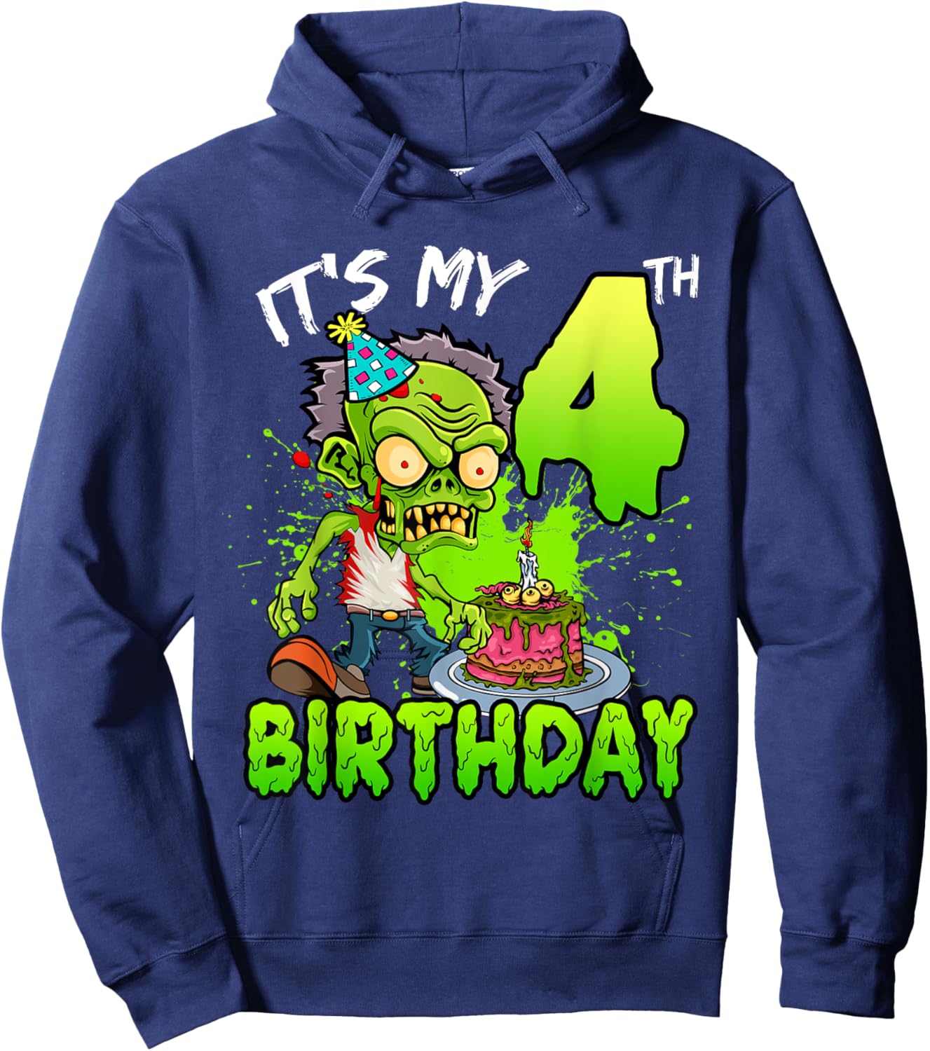 It's My 4th Birthday Zombie Lover 4 Year Old Boys Girls Hoodie - Hoodie | Navy
