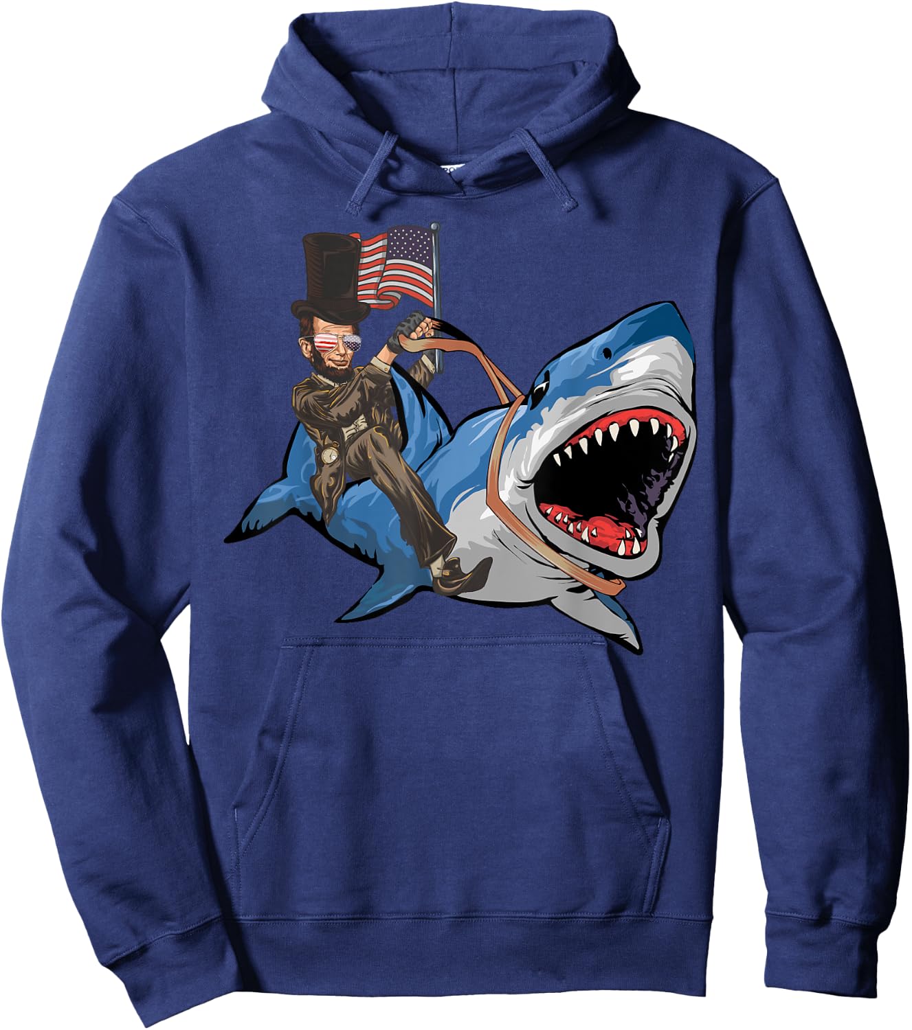 Abe Lincoln Riding Shark - Shark Lovers Shark 4th of July Hoodie - Hoodie | Navy