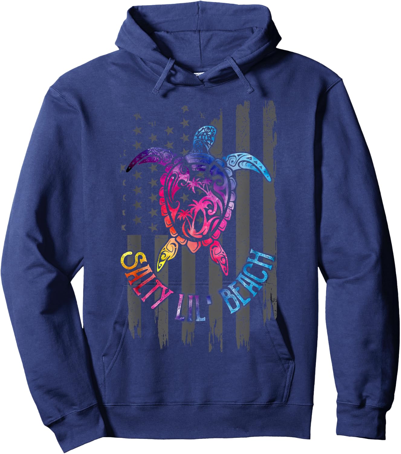 Salty Lil' Beach Turtle American Flag Funny Gift Men Hoodie - Hoodie | Navy