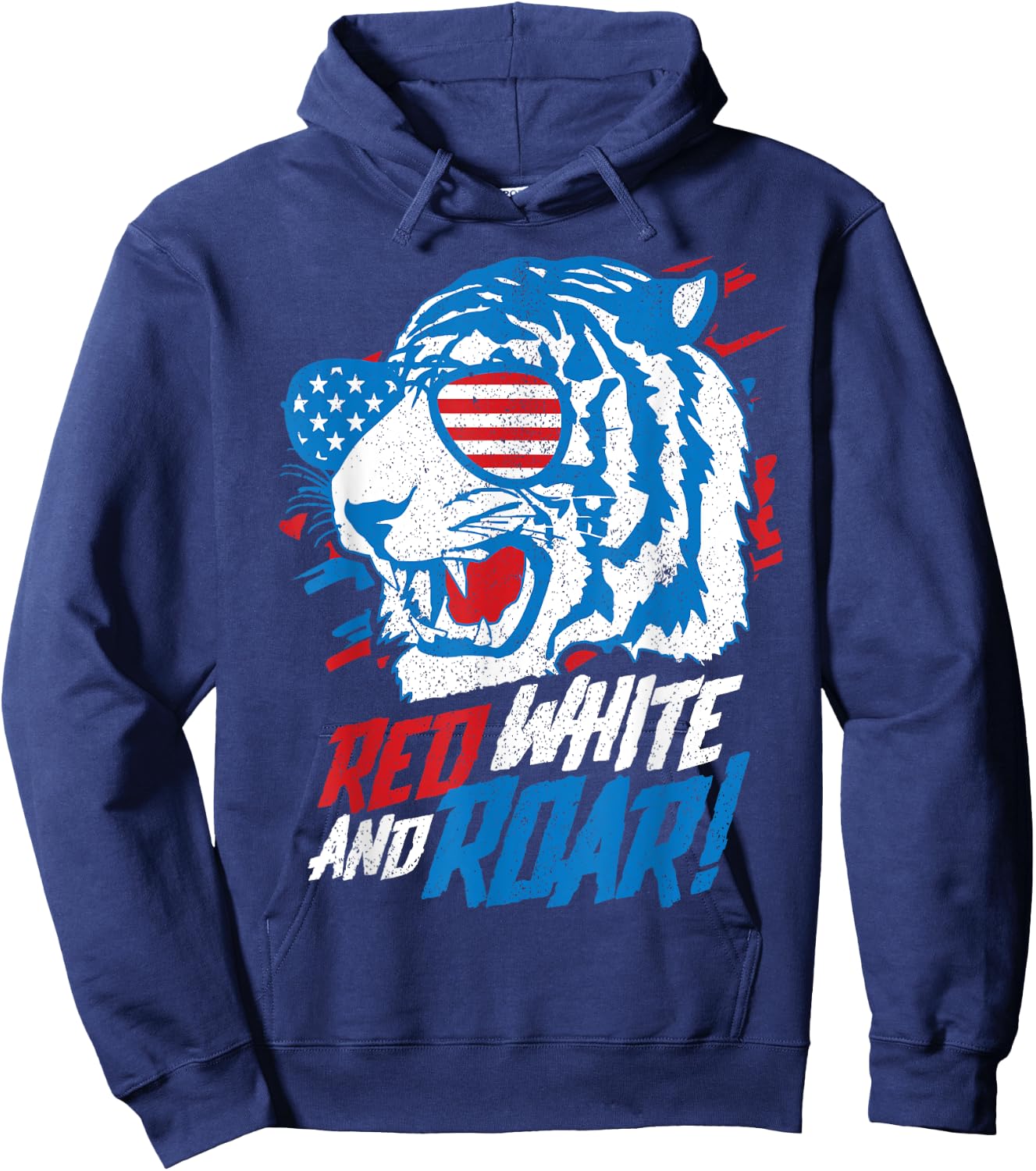 Red White And Roar Tiger Funny 4th Of July Predator Gift Hoodie - Hoodie | Navy