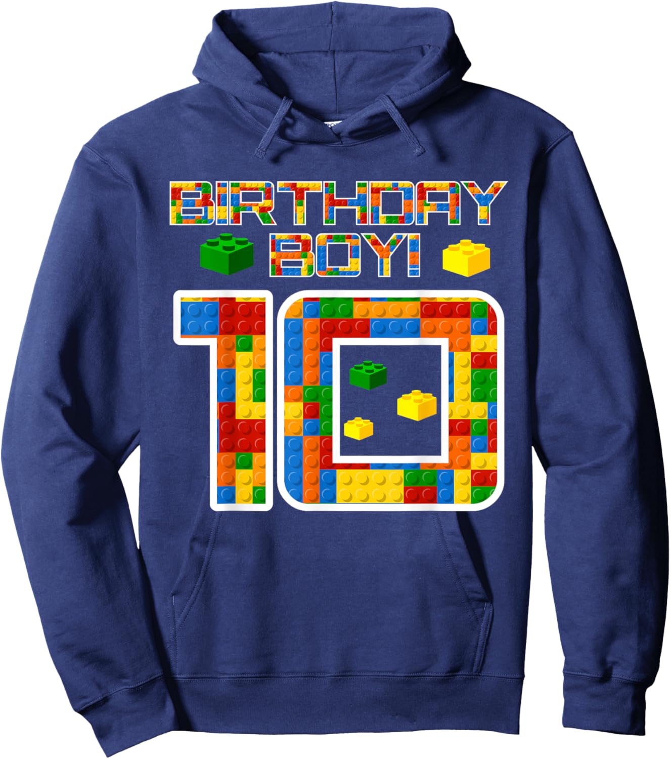 Cute 10th Birthday Gift 10 Years Old Block Building Boys Hoodie - Hoodie | Navy