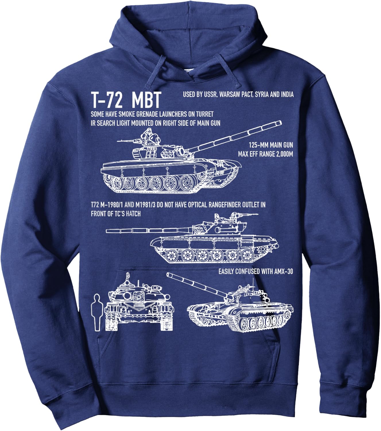 T-72 Russian Tank MBT Recognition Blueprint Hoodie - Hoodie | Navy