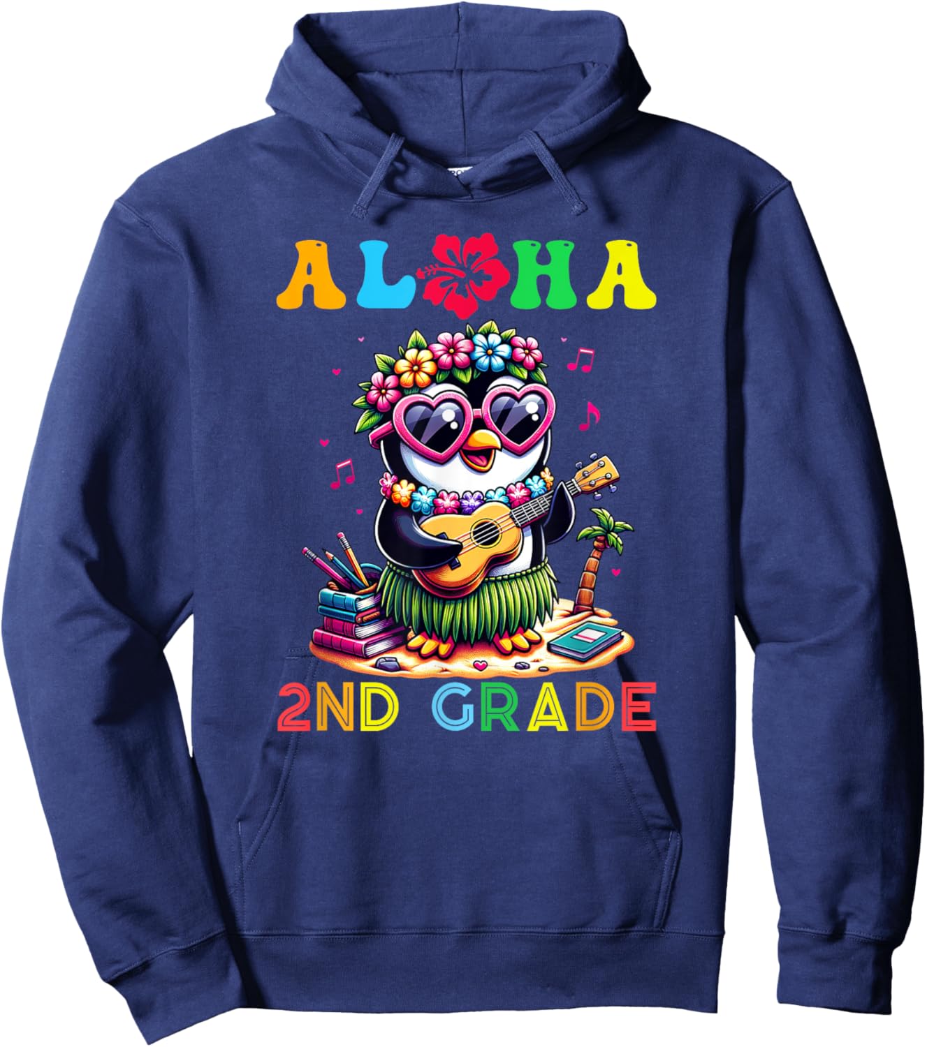 Aloha Second Grade Penguin Hawaii Back to School Kids Girl Hoodie - Hoodie | Navy
