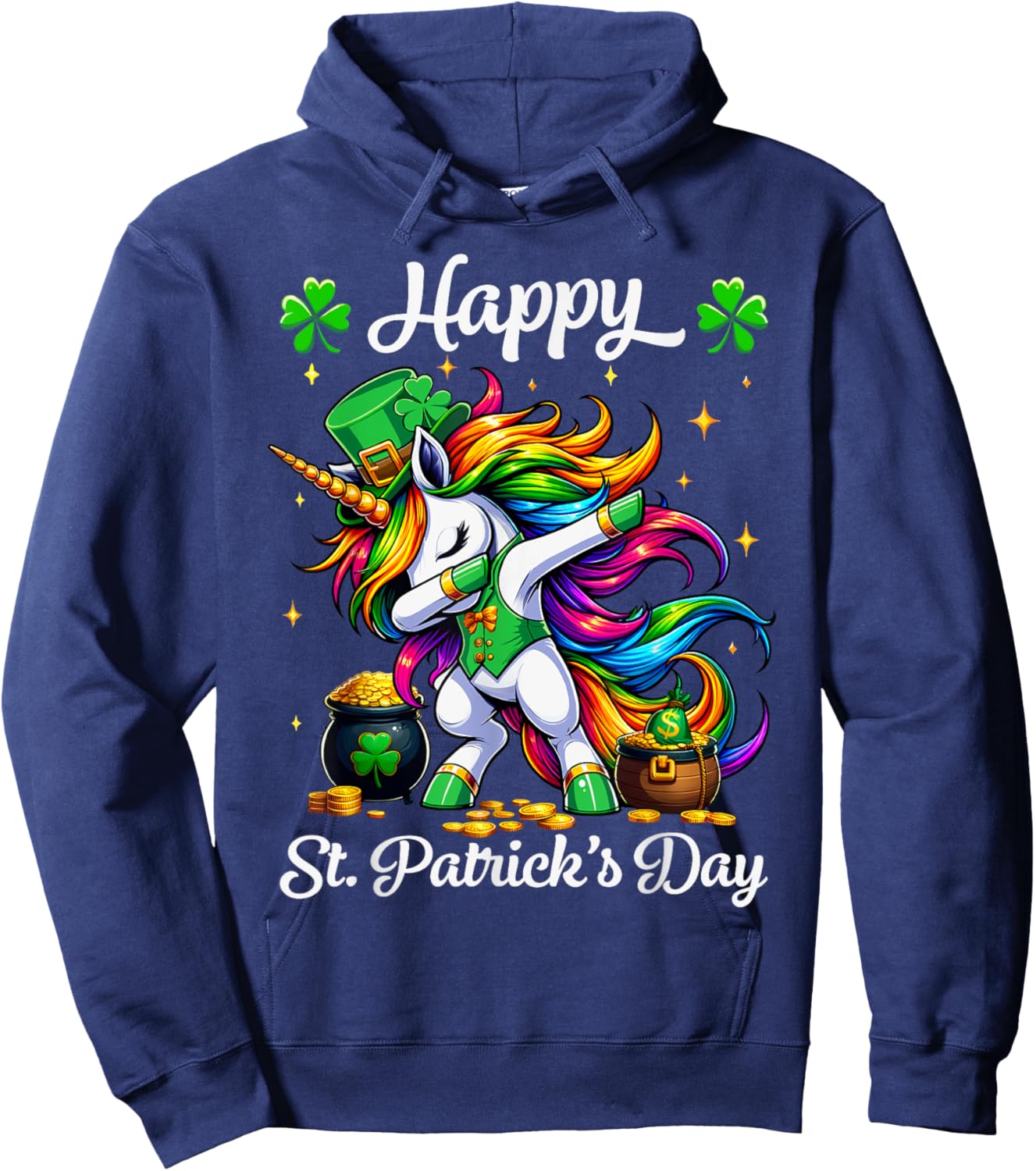St Patricks Day Dabbing Unicorn Girls Happy St Paddys day Hoodie - Hoodie | Navy