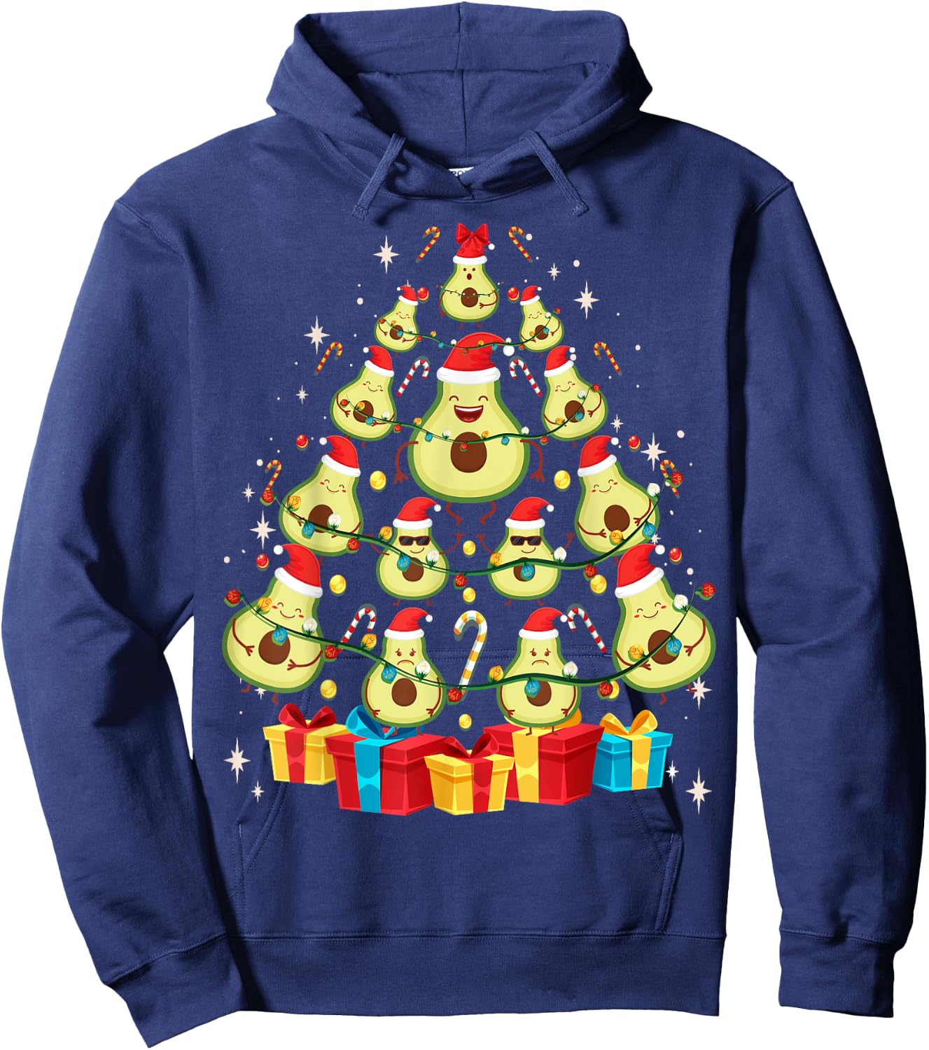 Avocado Plant Based Christmas Tree - Avocado Lover Christmas Hoodie - Hoodie | Navy