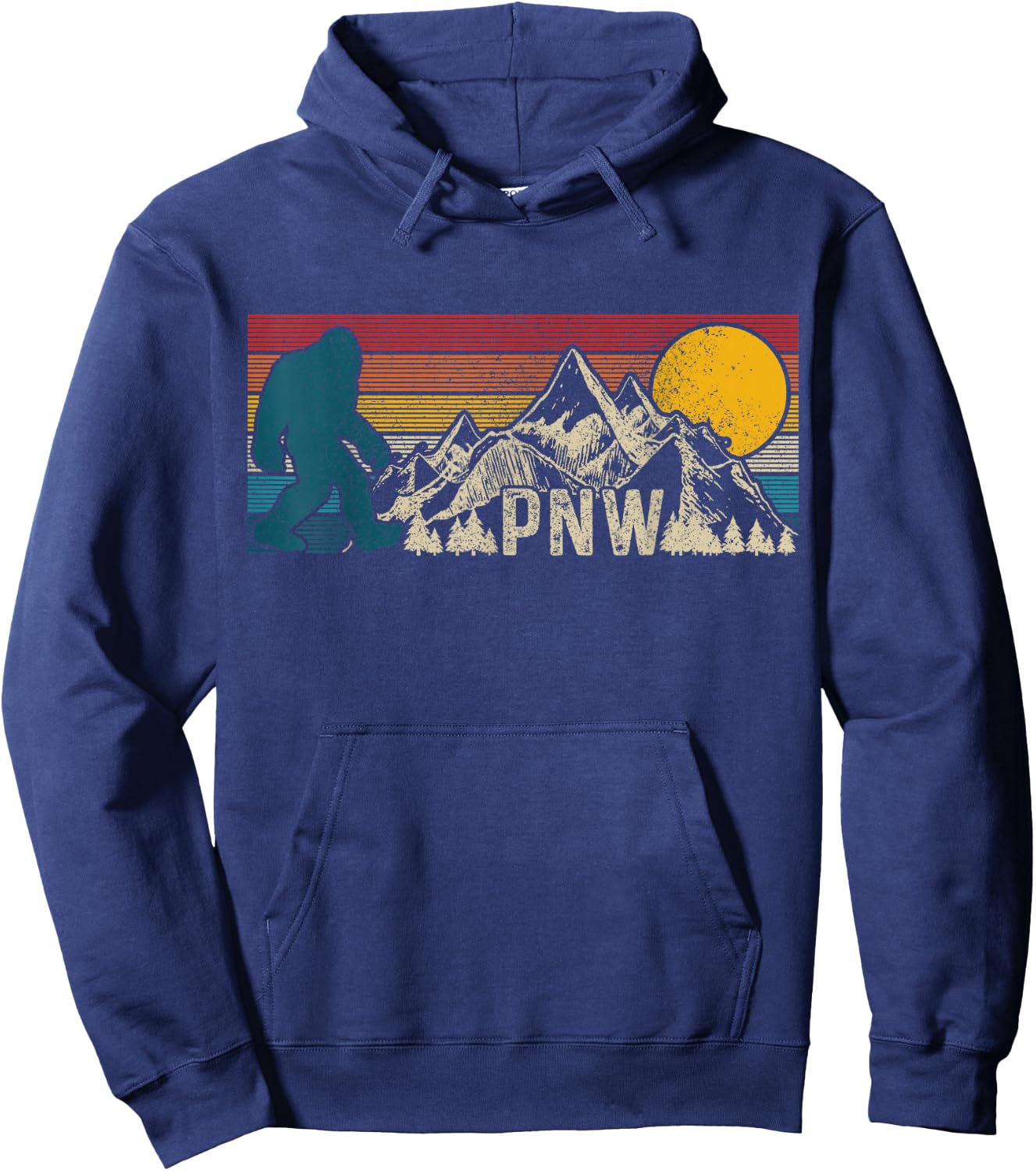 PNW Pacific Northwest Bigfoot Vintage Nature Outdoor Hoodie - Hoodie | Navy