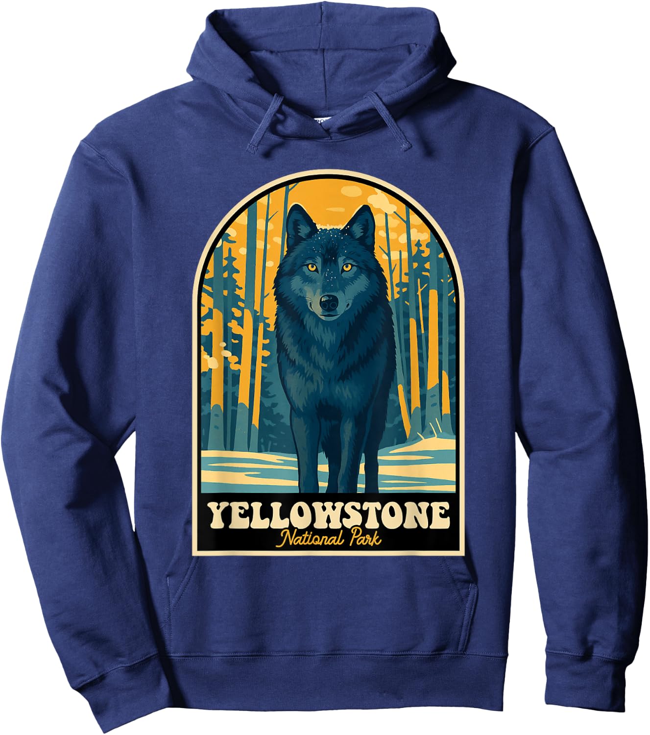 Yellowstone Wolf Vintage National Park Poster Hoodie - Hoodie | Navy