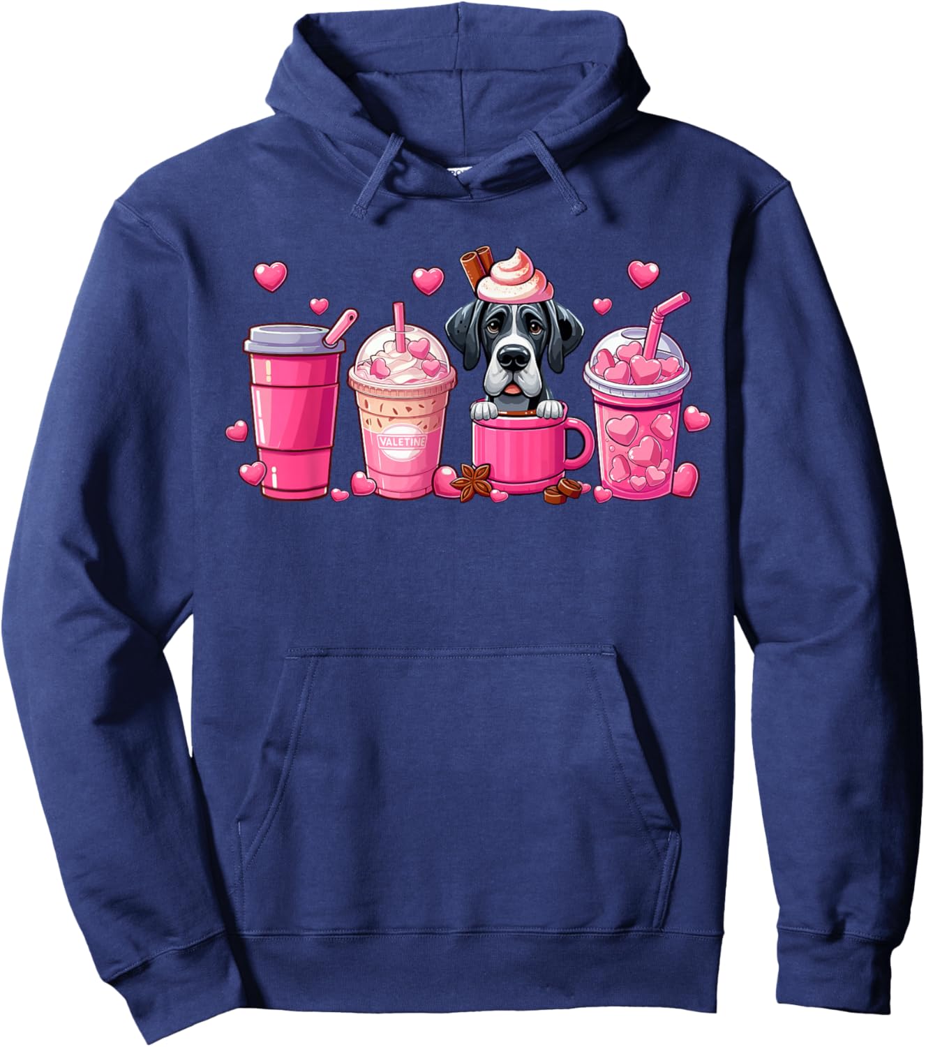 Great Dane Inside Cup Coffees Lover Valentine's Day Hearts Hoodie - Hoodie | Navy