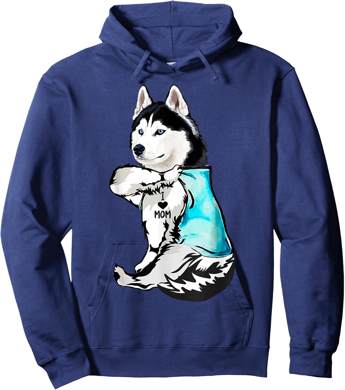 Husky I Love Mom Tattoo Hoodie - Hoodie | Navy