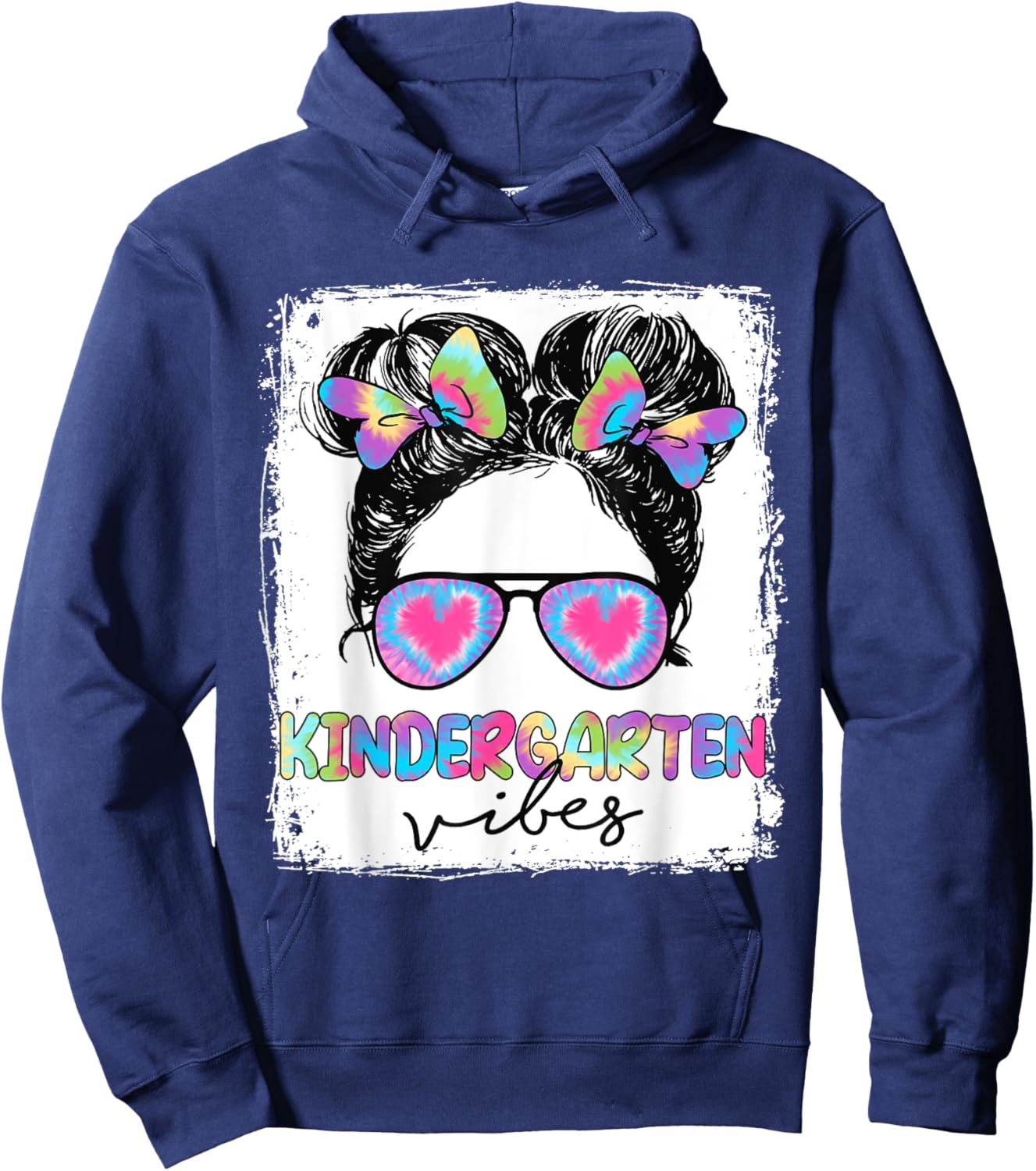 Kindergarten Vibes Messy Hair Bun Girl Back To School Hoodie - Hoodie | Navy