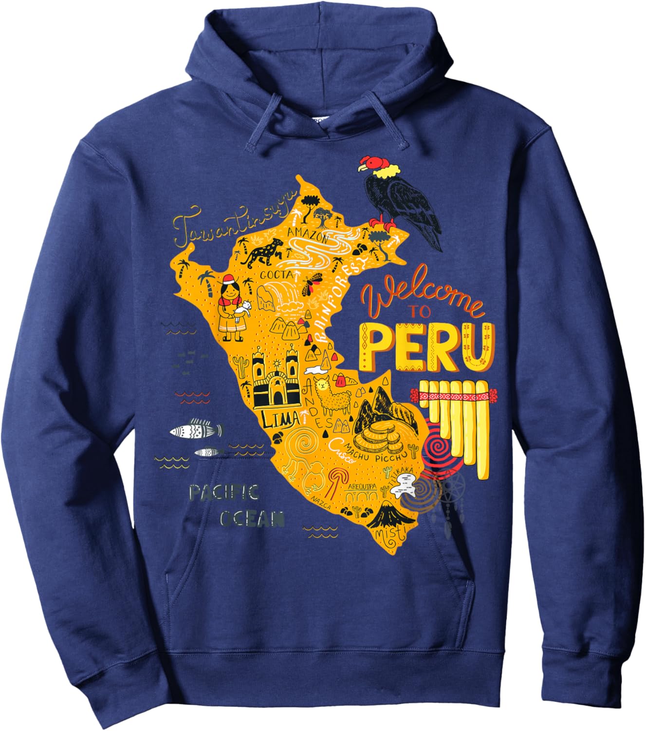 Travel Peru Map Lima Machu Picchu Cusco Family Vacation Hoodie - Hoodie | Navy
