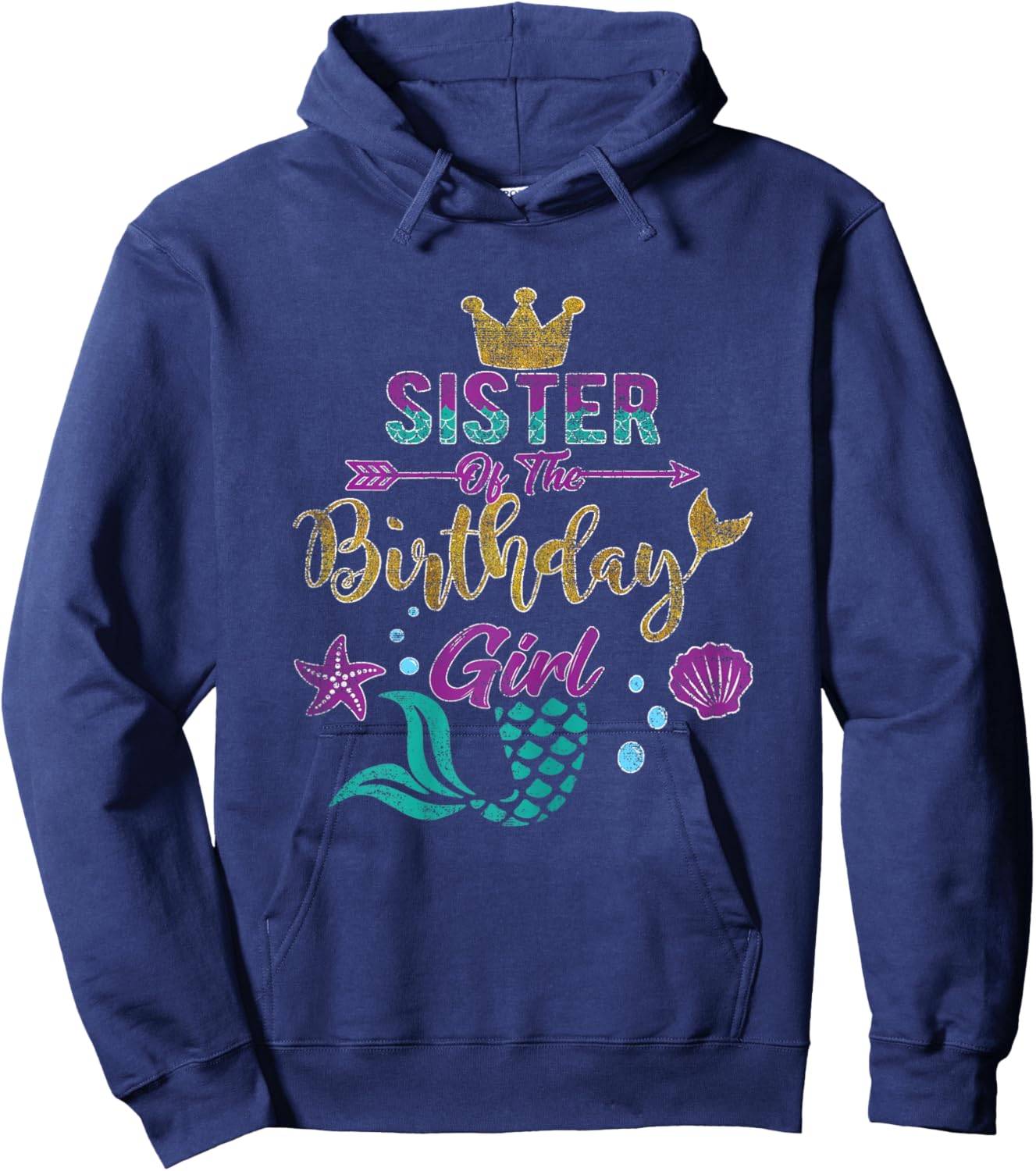 Sister of the Birthday | Girl Mermaid Gift Birthday Girl Hoodie - Hoodie | Navy
