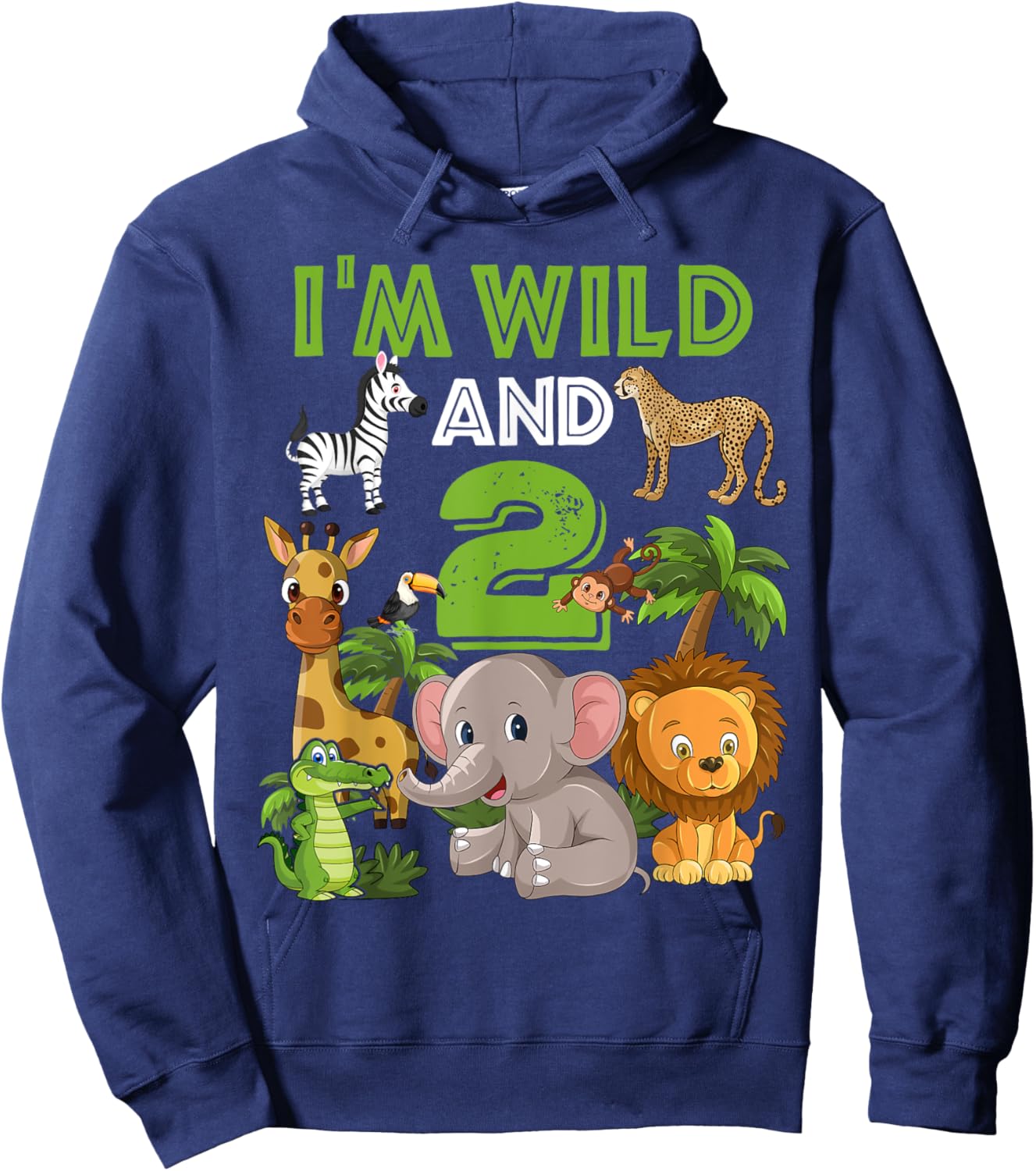 2 Year Old Zoo Birthday Shirt Safari Jungle Zoo Animal 2nd Hoodie - Hoodie | Navy