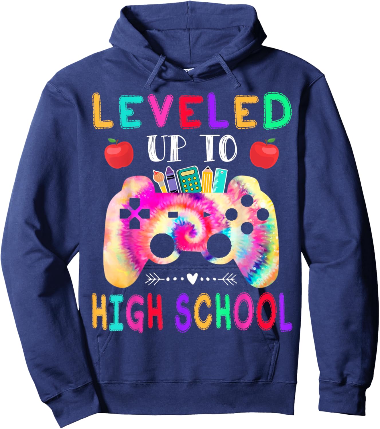 Leveled Up To High School Gaming Fun Back To School Tie Dye Hoodie - Hoodie | Navy