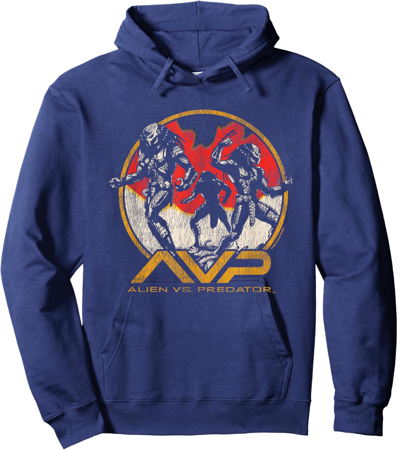 Alien Vs Predator Three Predators Fighting Big Retro Poster Hoodie - Hoodie | Navy