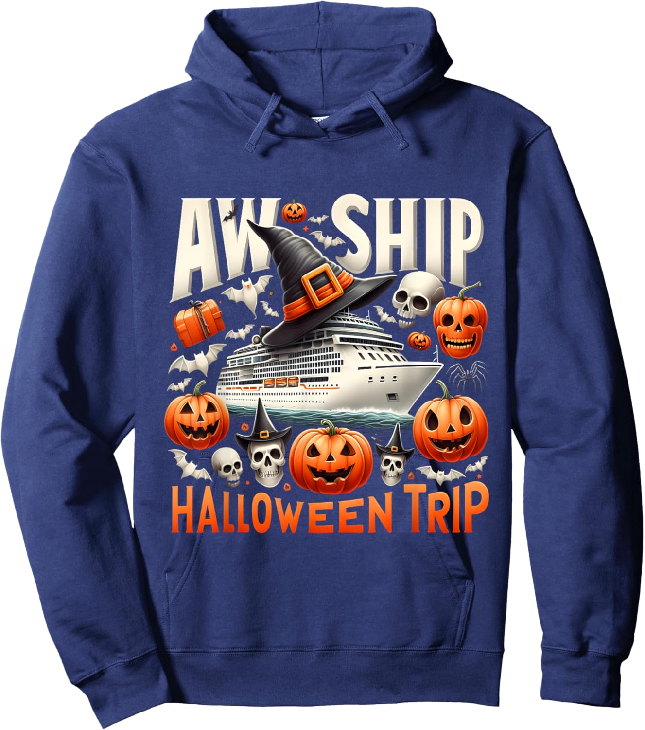 Aw Ship Halloween Trip Happy Halloween Spooky Pumpkin Cruise Hoodie - Hoodie | Navy