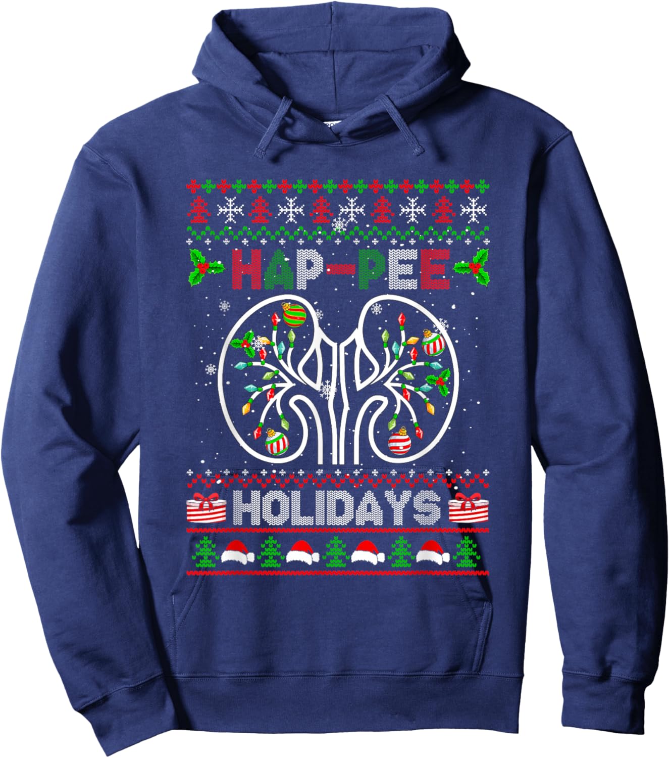 Happy Holidays Xmas Dialysis Nurse Kidney Part Sweater Hoodie - Hoodie | Navy