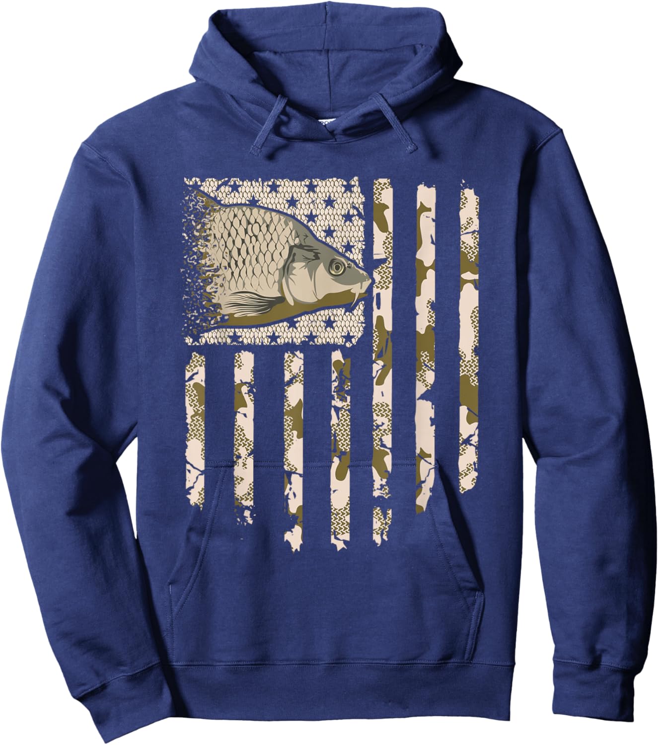 Carp Fishing Camo American Flag Camouflage Fisherman Vintage Hoodie - Hoodie | Navy
