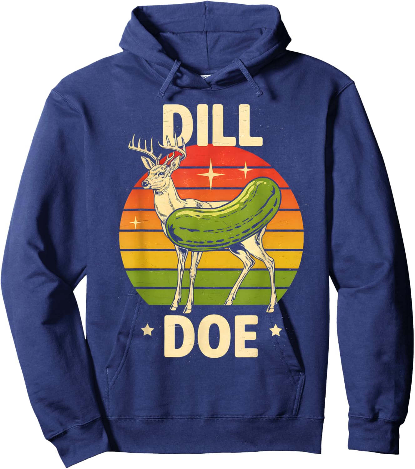 Dill Doe Funny Sarcastic Retro Groovy Deer Pickle Hoodie - Hoodie | Navy