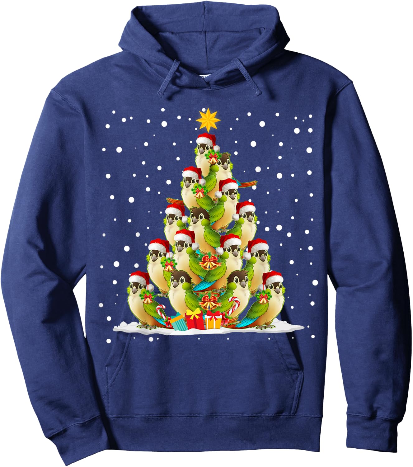 Green Cheek Conure Parrot Christmas Ornament Tree Hoodie - Hoodie | Navy